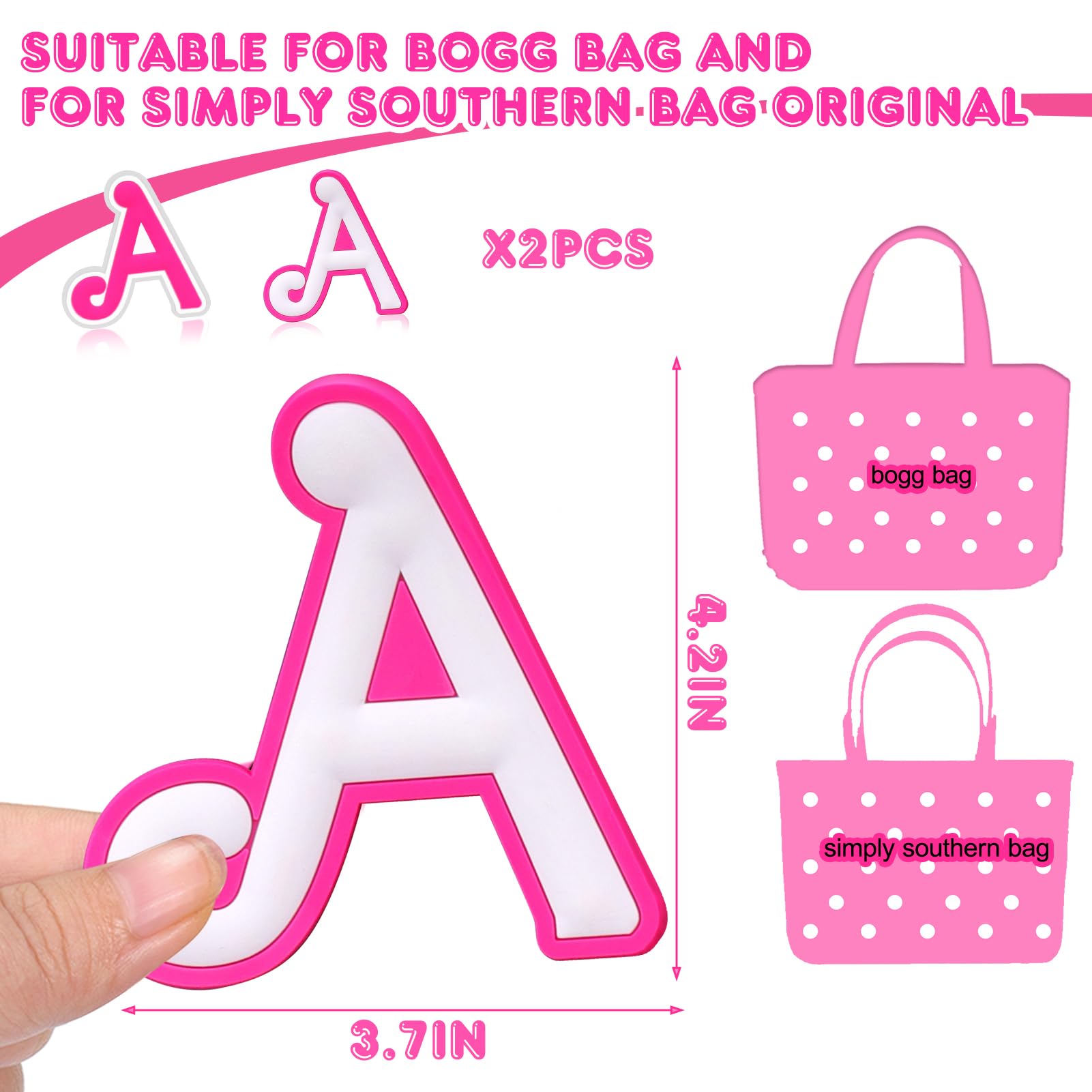 A-Z Alphabet Letter Charms for Bags - 2Pcs Silicone Insert Decorative Letter Ring Attachments - Perfect for Beach Tote Bags, Backpacks & DIY Accessories - Great for Personalization, Gifts & Craft Projects