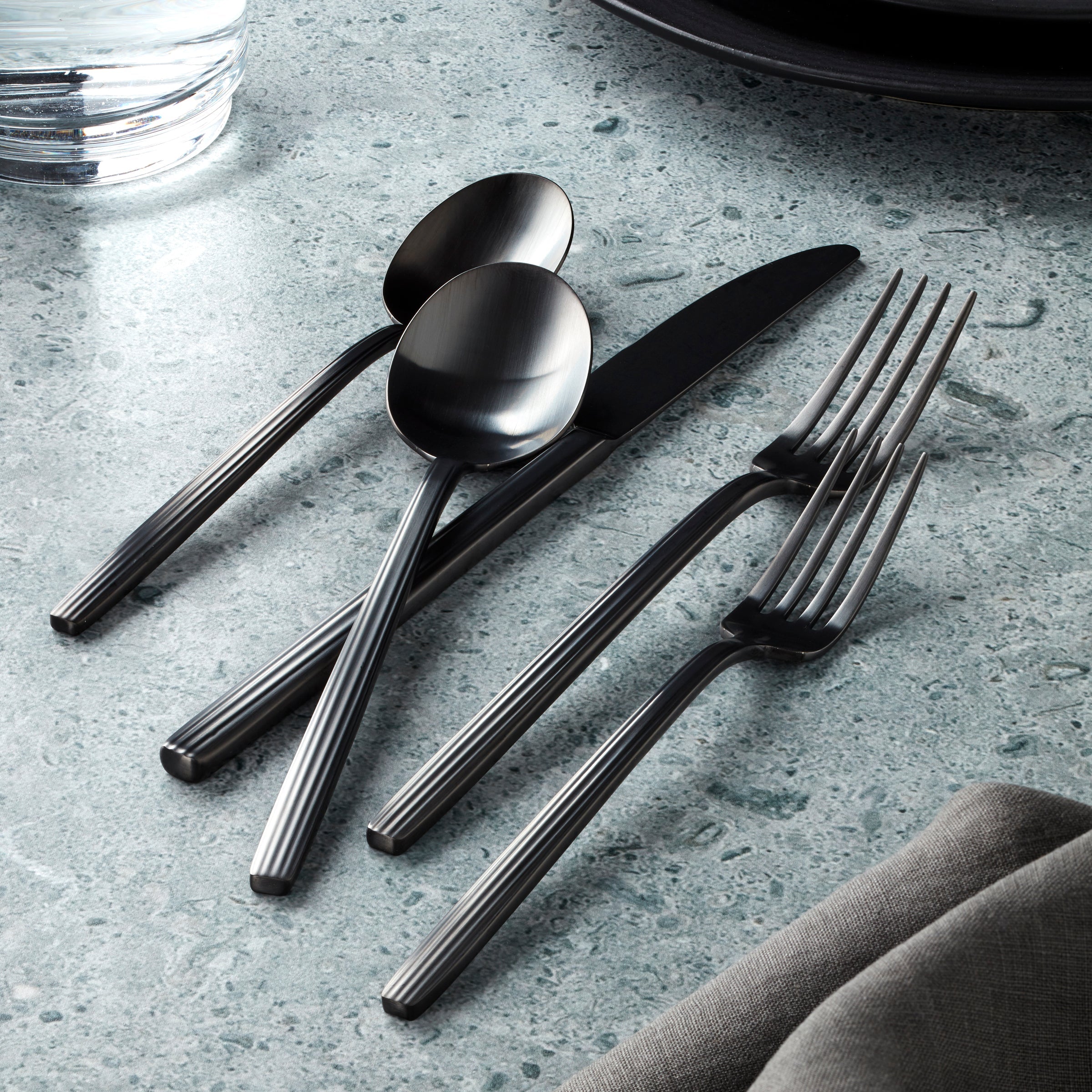 Dean Black Satin 20-Piece Flatware Set - Stainless Steel Cutlery Set for 4 People - Elegant Dining Utensils for Home, Restaurant & Dinner Parties