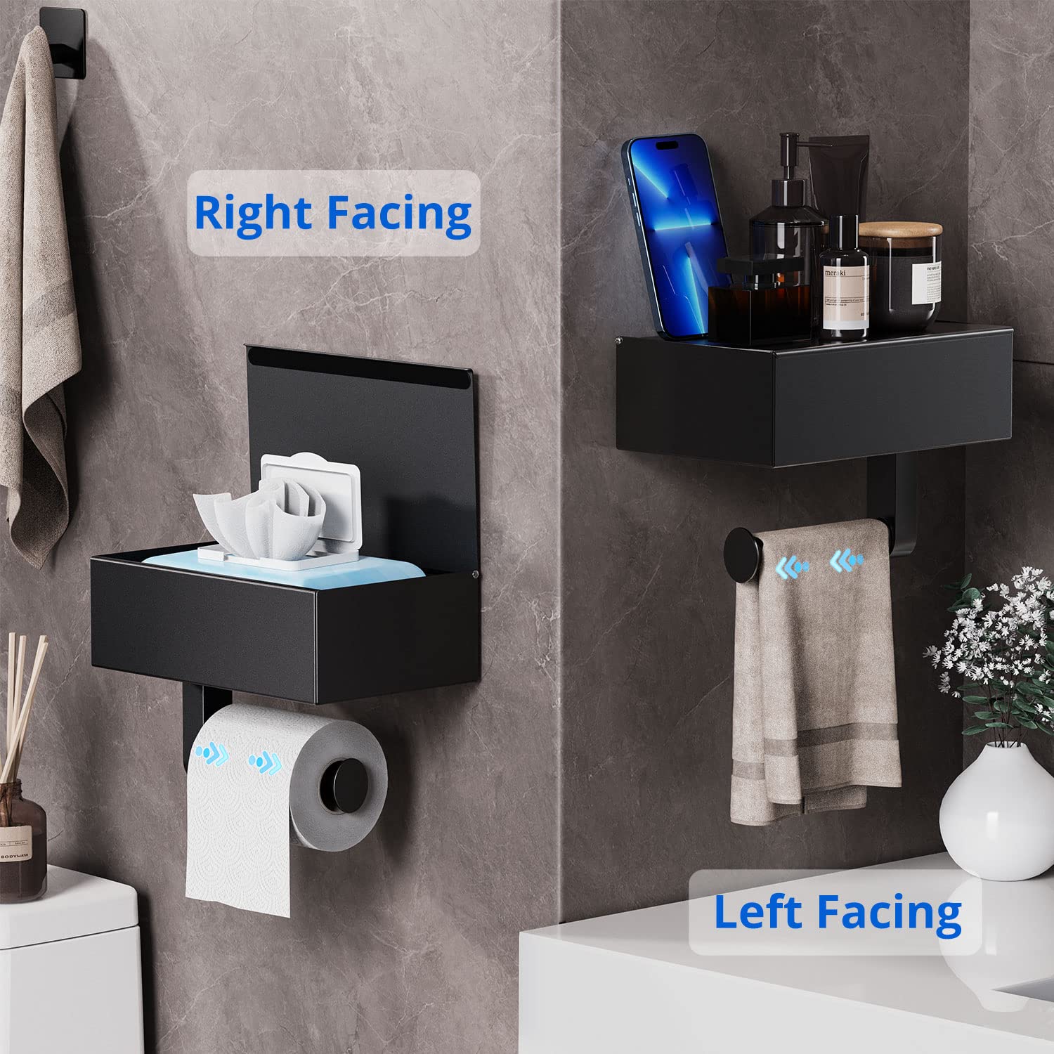 Stainless Steel Toilet Paper Holder with Shelf & Wipes Dispenser - Wall Mount Bathroom Organizer for Toilet Paper & Flushable Wipes Storage | Matte Black Finish | Perfect for Small Bathrooms & Powder Rooms