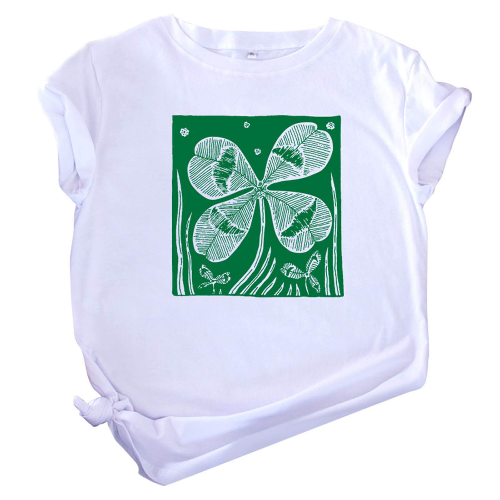 Women's St. Patrick's Day Printed Short Sleeve O-Neck T-Shirt - Plus Size Blouse Top (White, XXXXL) - Perfect for St. Patrick's Day Celebrations, Casual Wear & Everyday Outfits