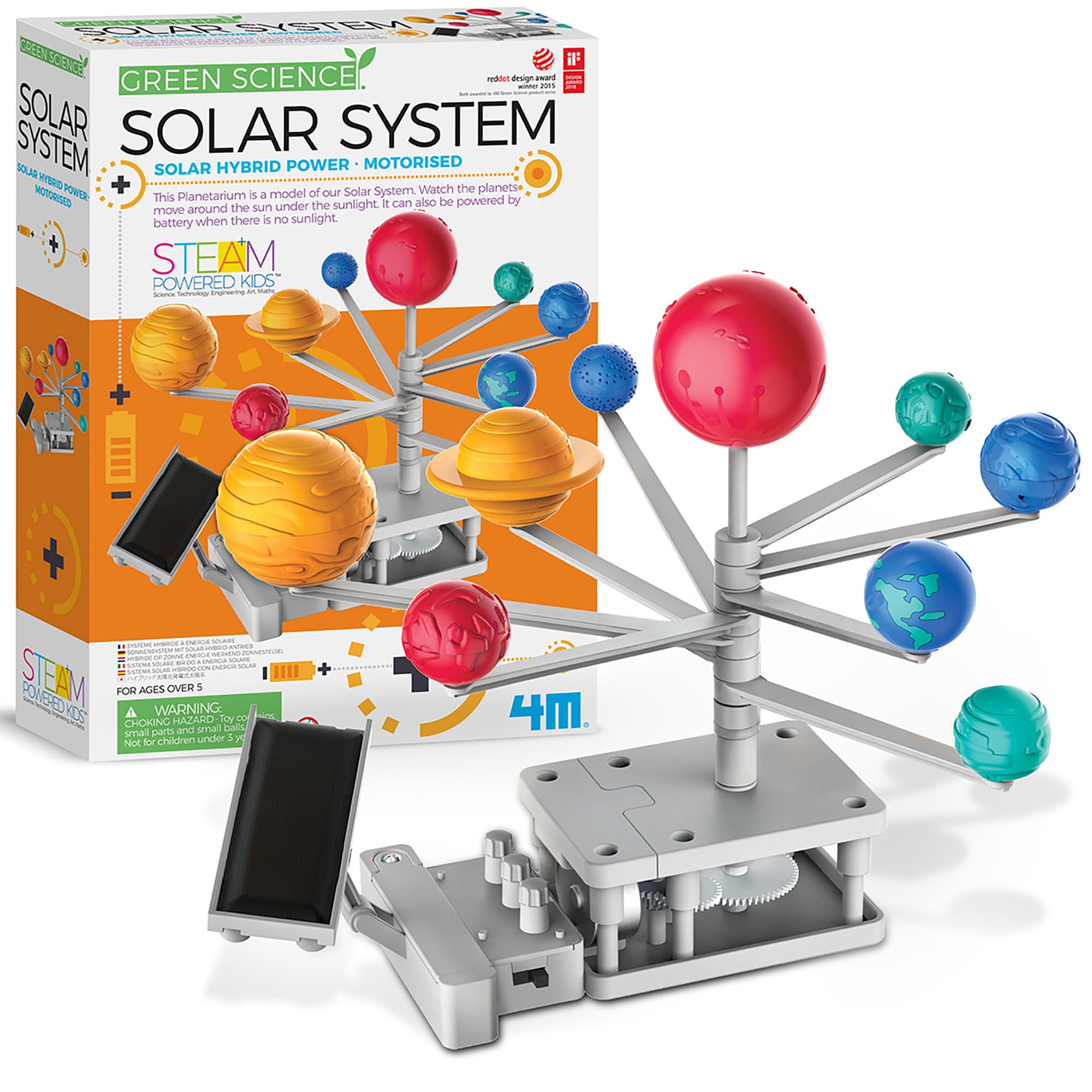 4M Green Science Solar System - DIY Motorized Rotating Planetarium Model Kit with Solar & Battery Power, STEM Educational Toy for Kids Ages 5+, Perfect for Science Projects & Space Exploration Learning