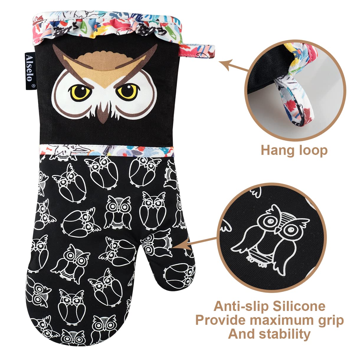Heat Resistant Oven Mitts Set of 2 - Soft Quilted Cotton Lining & Anti-Slip Silicone Grip - Fashion Animal Print Kitchen Gloves for Baking, Grilling, and Safe Cooking (Black)