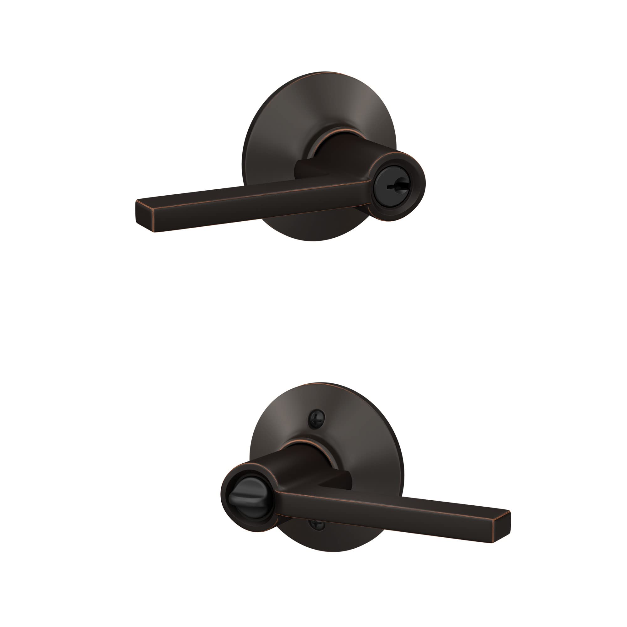 Schlage F51A LAT 716 Latitude Keyed Entry Door Lever Lock in Aged Bronze - Secure Your Home with Stylish Front Door Hardware for Residential & Commercial Use