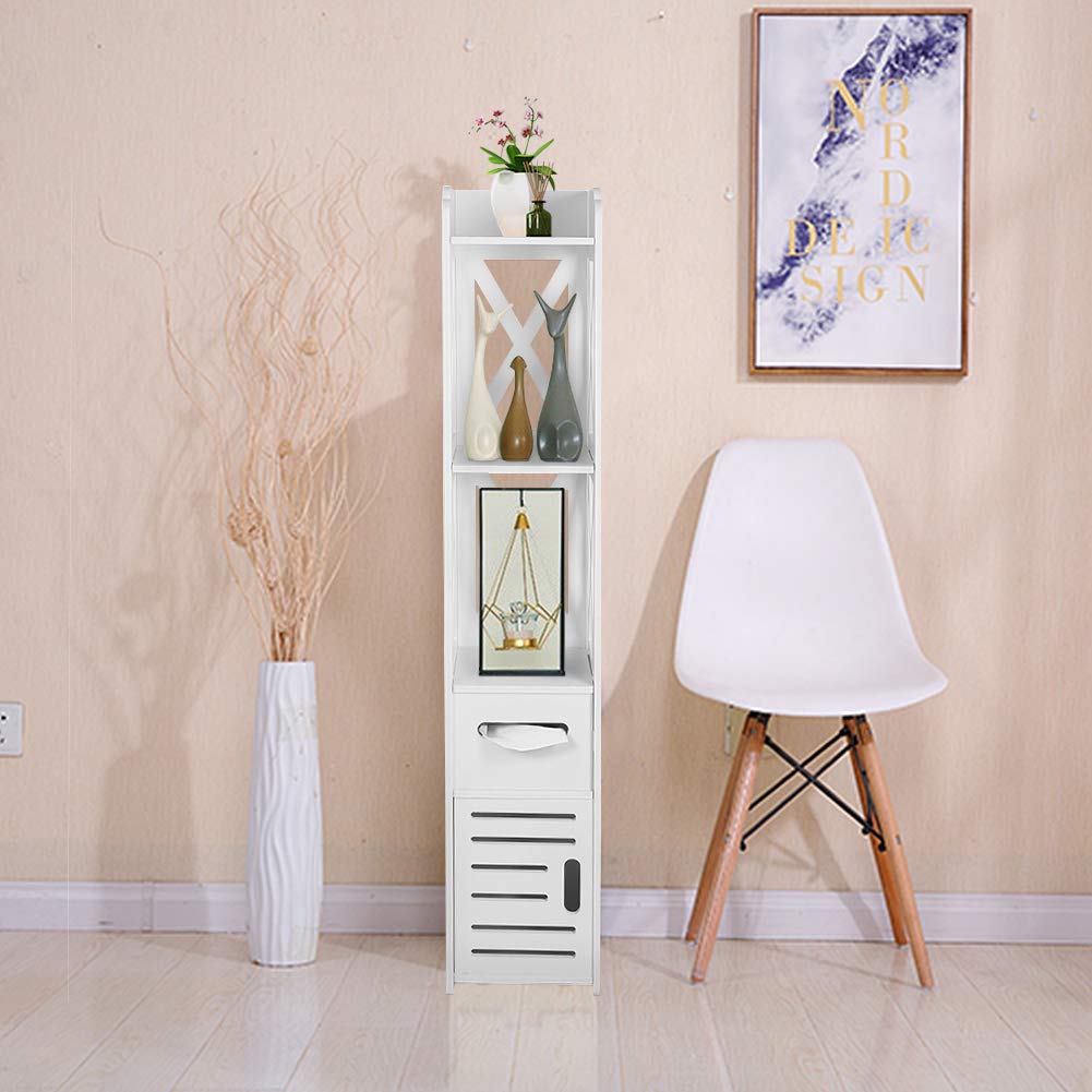 Cocoarm Multifunctional Tall Tower Storage Cabinet - White Wooden Bathroom Floor Cabinet with Shelves, Organizer for Bathroom, Bedroom, Living Room (Set of 2) - Perfect for Storing Towels, Toiletries, and Home Decor