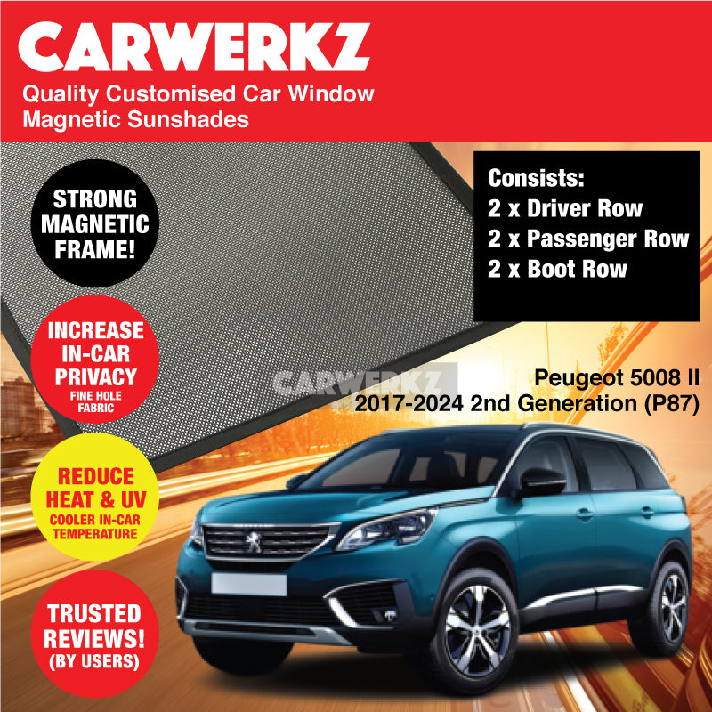 Custom Magnetic Sunshades for Peugeot 5008 II (2017-2024) 2nd Gen P87 - UV Protection & Privacy Window Shades for France SUV - Perfect for Road Trips, Parking & Summer Driving