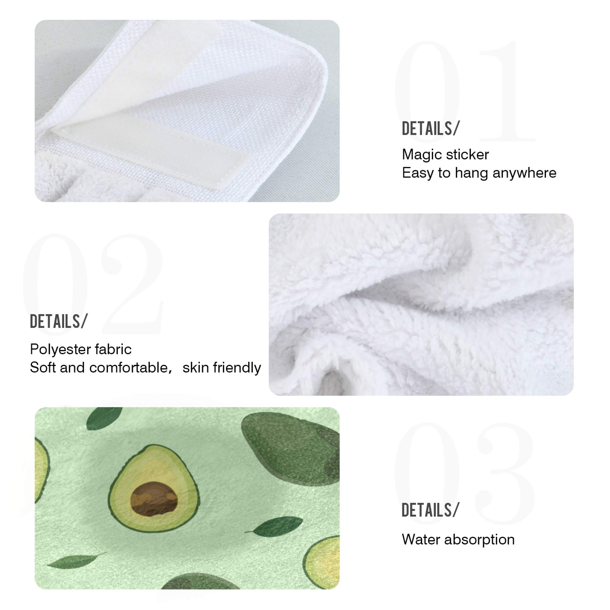 ASLSIY Spring Avocado Hanging Kitchen Towels - Set of 2 Fast Drying Dish Cloths, Tea Towels for Bathroom, Tabletop & Gym - Perfect for Home Decor, Summer Hand Towels & Kitchen Use