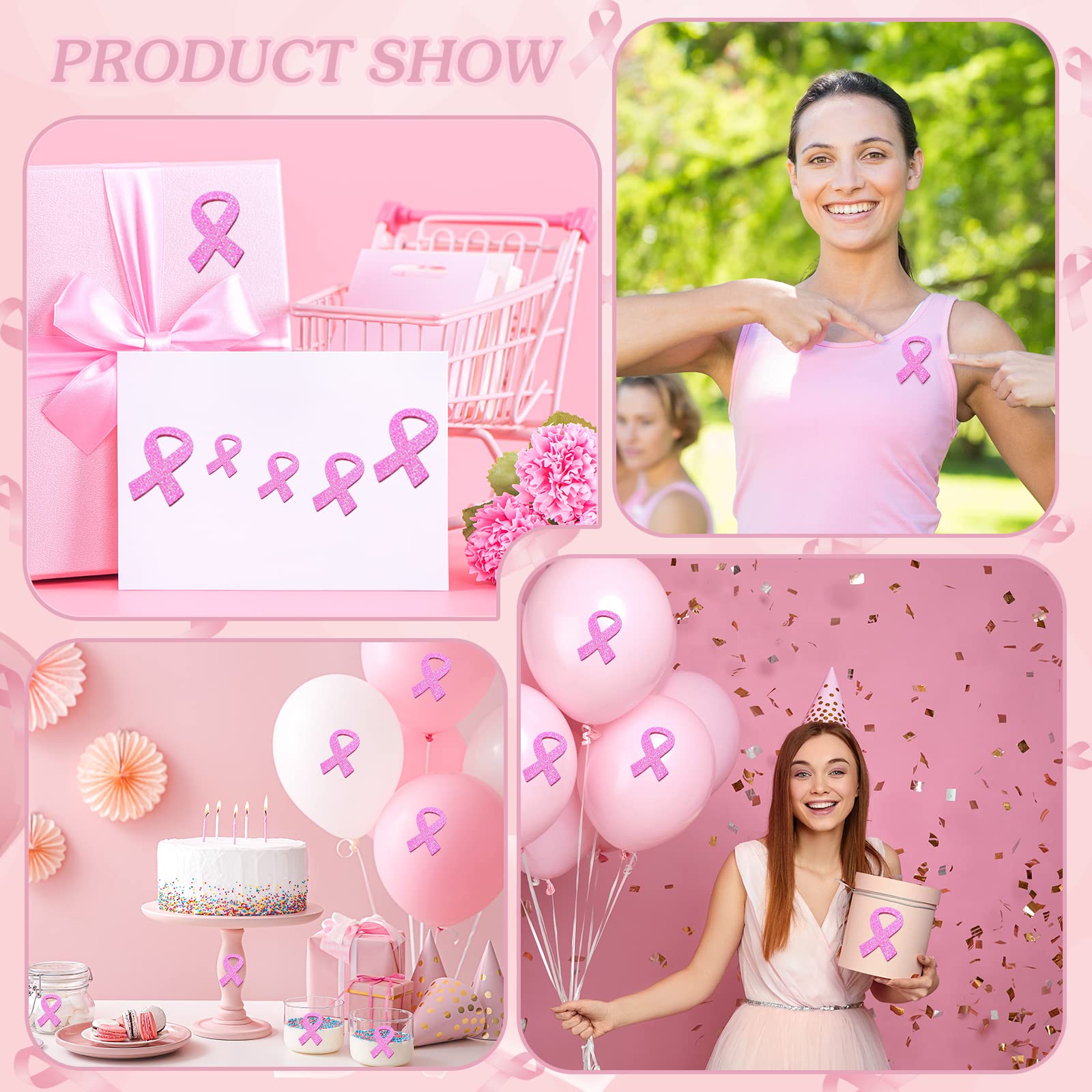 Mimorou 500 Pcs Pink Ribbon Glitter Foam Stickers - Breast Cancer Awareness Stickers for Helmets, DIY Crafts, Scrapbooking & Gifts - Waterproof Self-Adhesive Stickers for Women, Fundraising Events & Charity Support
