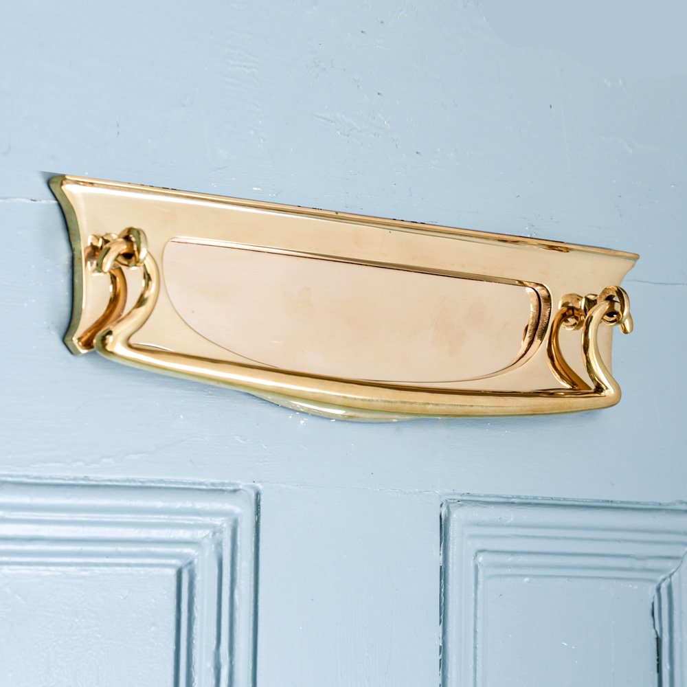 Vintage Art Deco Polished Brass Letter Plate - Elegant Door Mail Slot for Classic & Modern Homes - Perfect for Entryways, Offices & Historic Renovations