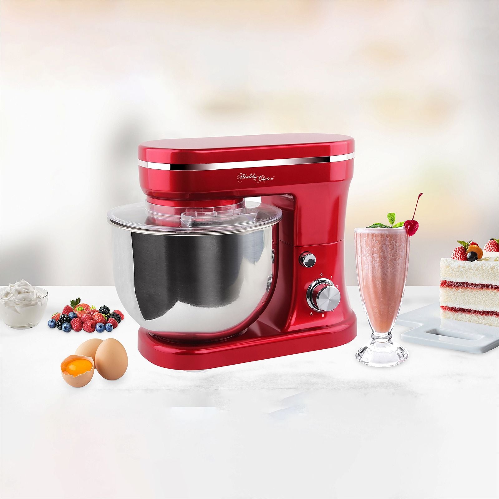 1200W 5L Stand Mixer with Bowl, Whisk & Beater - Powerful Kitchen Mixer for Baking, Dough & Cooking - Red (Perfect for Cakes, Cookies, Bread & More)