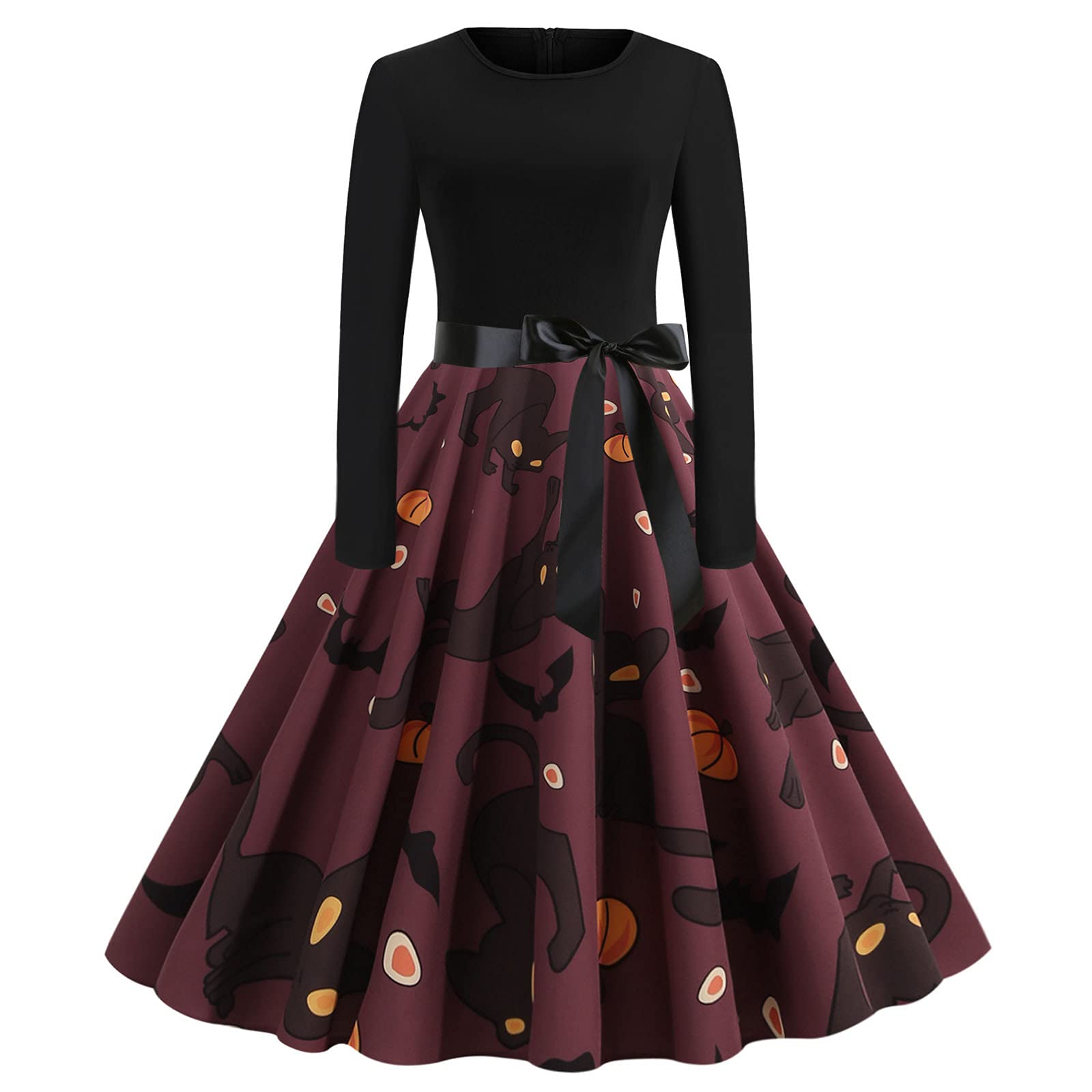Vintage 1950s Housewife Style Plus Size T-Shirt Dress for Women - Retro Round Neck Casual Fall Dress for Halloween, Wedding Guest & Everyday Wear