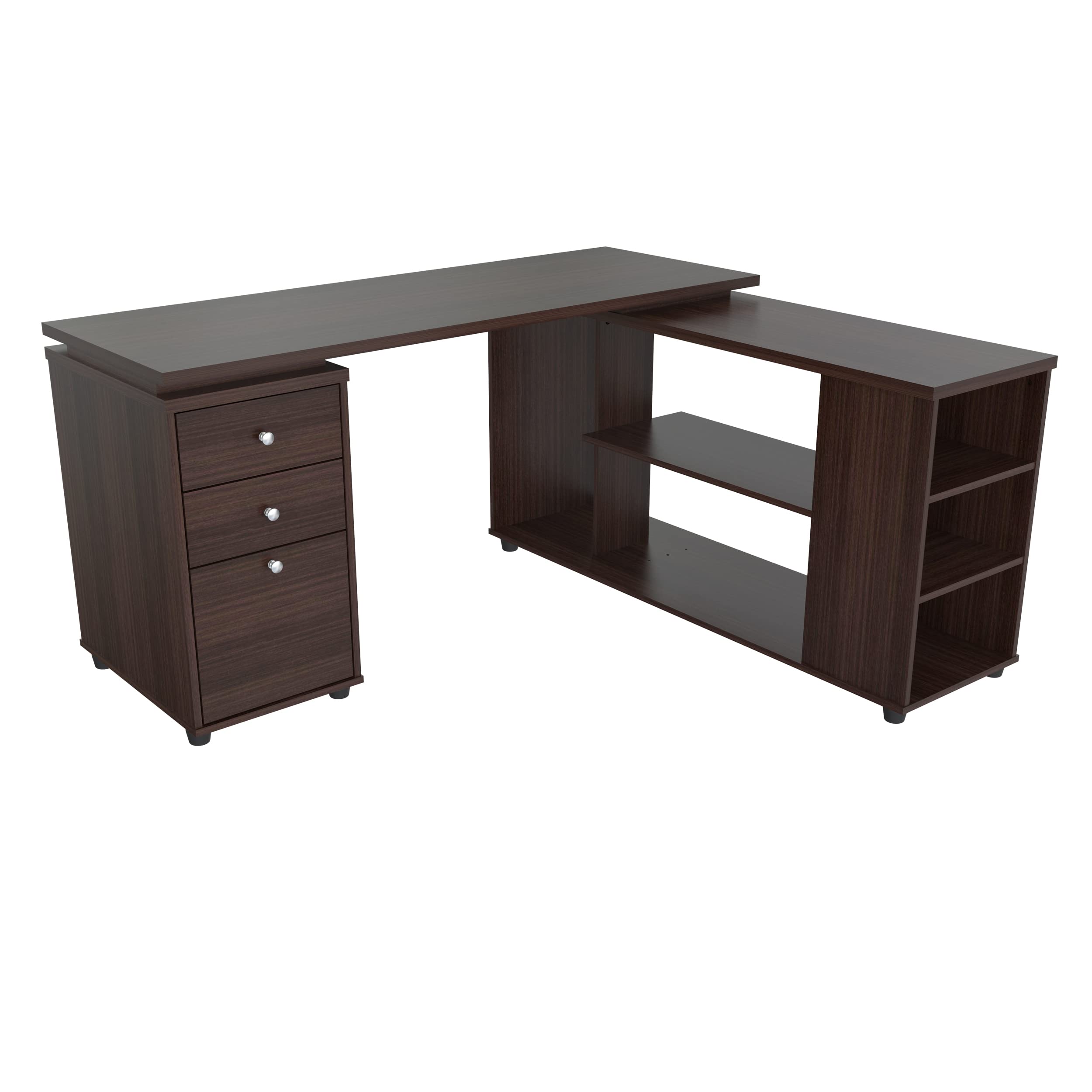Inval America L-Shaped Computer Desk - Espresso Finish, Home Office Workstation for Gaming & Study, Ergonomic Design with Spacious Workspace