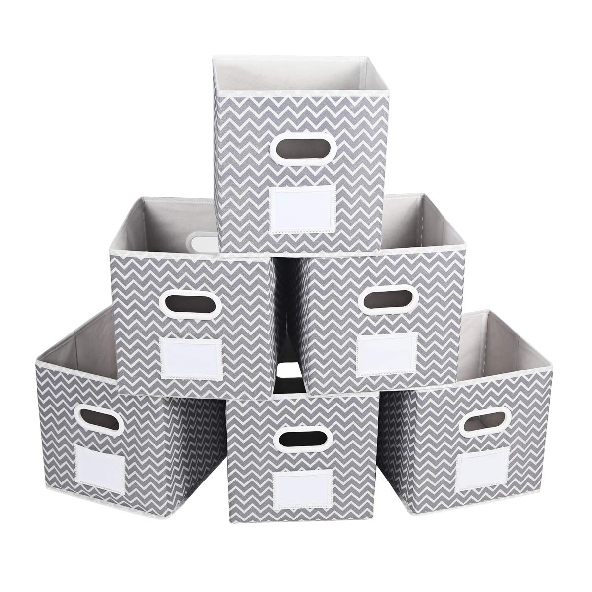 MAX Houser 6-Pack Foldable Fabric Storage Bins with Handles - Grey Cloth Organizer Baskets for Bedroom, Closet, Nursery & Office Organization (Multi-Purpose Storage Solution)