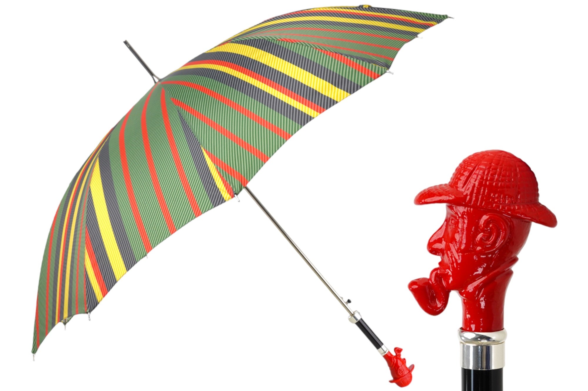 Sherlock Holmes Classic Striped Handle Umbrella - Stylish & Durable Rain Protection for Men & Women - Perfect for Outdoor Events, Commuting & Fashion Accessory