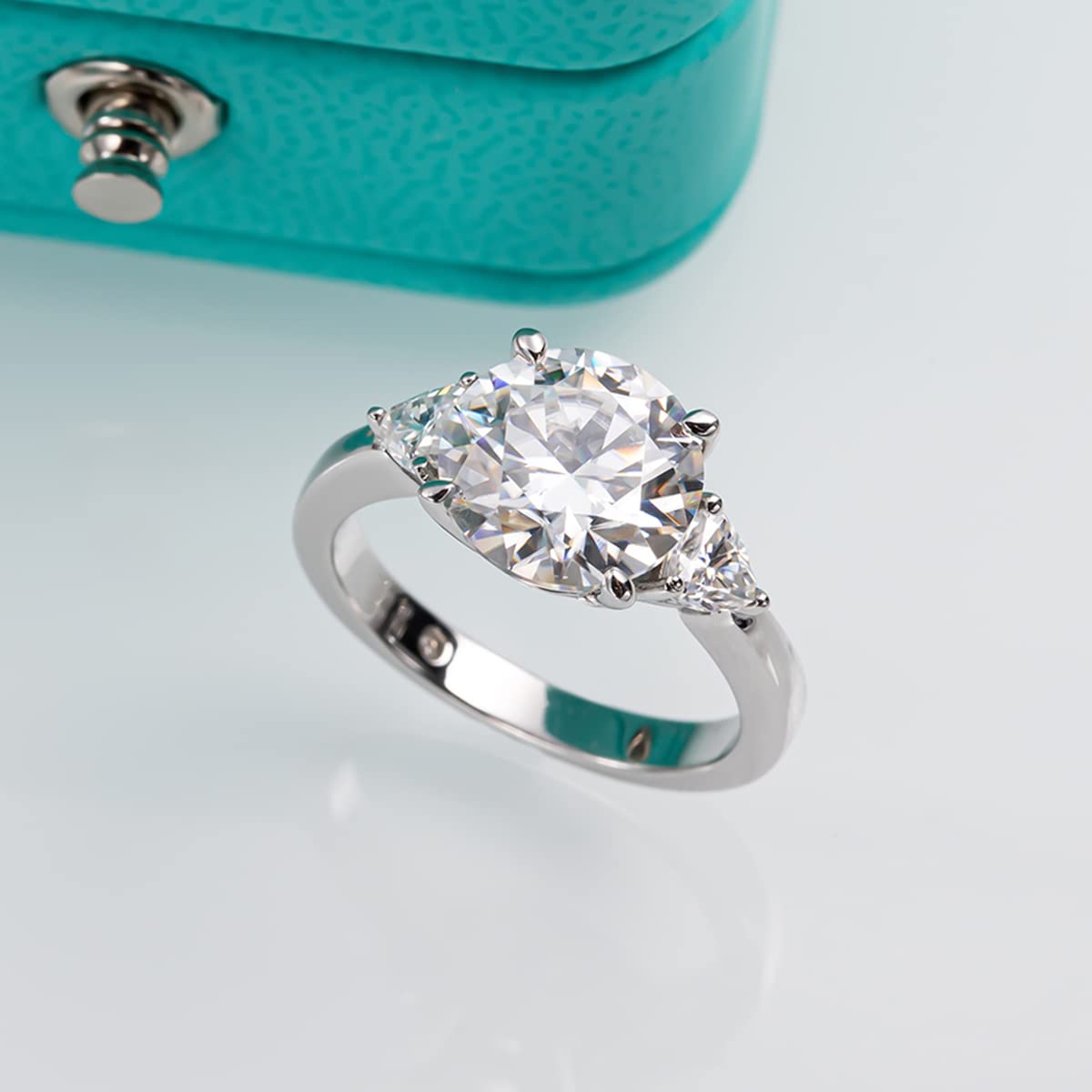 AnuClub 3 Stone Moissanite Engagement Ring for Women - D Color VVS1 Round/Emerald/Marquise Cut, 925 Sterling Silver Wedding Promise & Anniversary Ring - Perfect for Proposals, Bridal Jewelry & Special Occasions