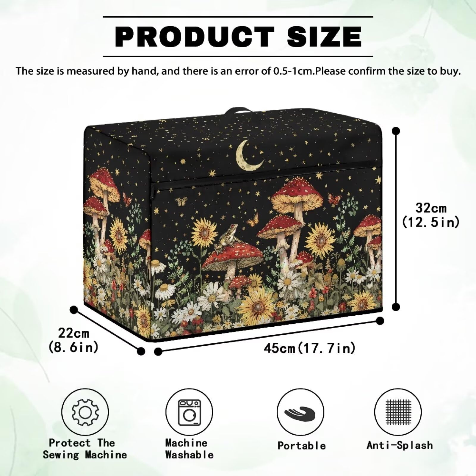 **Large Sewing Machine Dust Cover with Mushroom & Floral Pattern - Universal Fit for Most Standard Sewing Machines - Perfect for Home, Studio & Craft Room Decor (CZB50)**