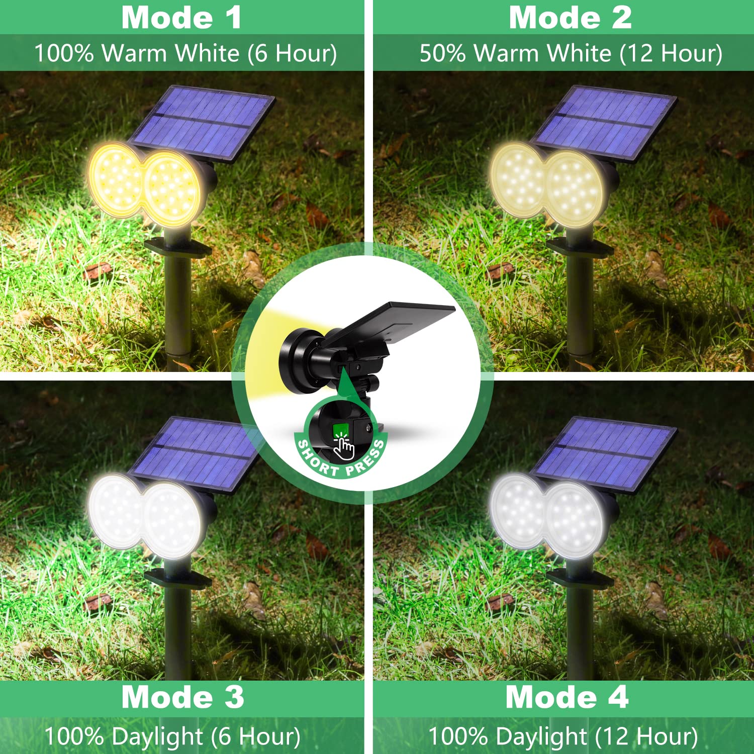 K KASONIC - Solar Spot Lights Outdoor, Waterproof LED Solar Landscape Spotlights for Garden, Yard, Pathway & Walkway - Auto On/Off with Dark Sensing - Daylight & Warm White (2 Pack) - Perfect for Landscape Lighting, Driveway Illumination & Backyard Decor