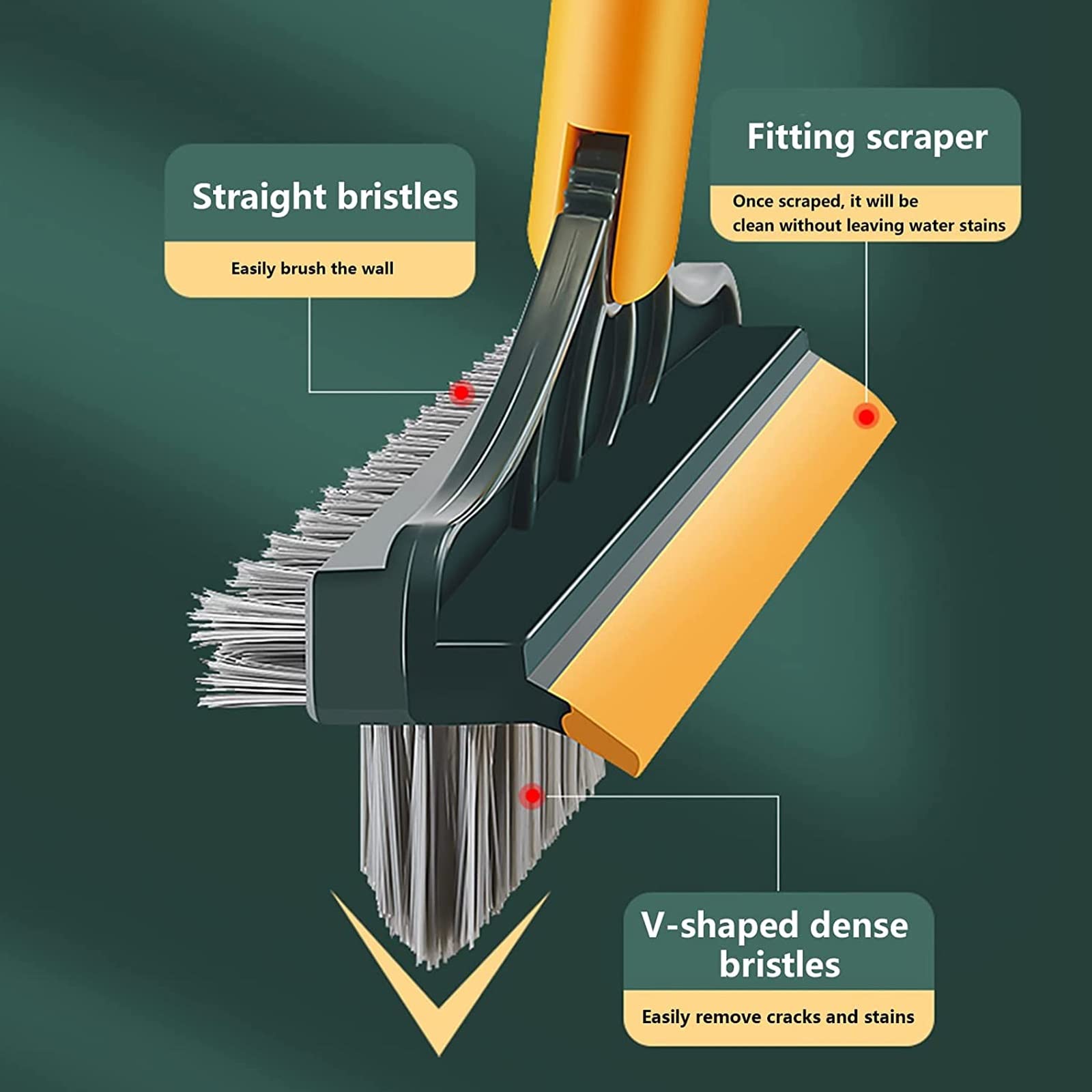 **2-in-1 V-Shaped Floor Scrub Brush with Long Handle - Scrape & Sweep Magic Broom for Tile, Kitchen, Bathroom - Squeegee & Crevice Cleaning Tool for Walls & Floors (Ideal for Home & Commercial Use)**