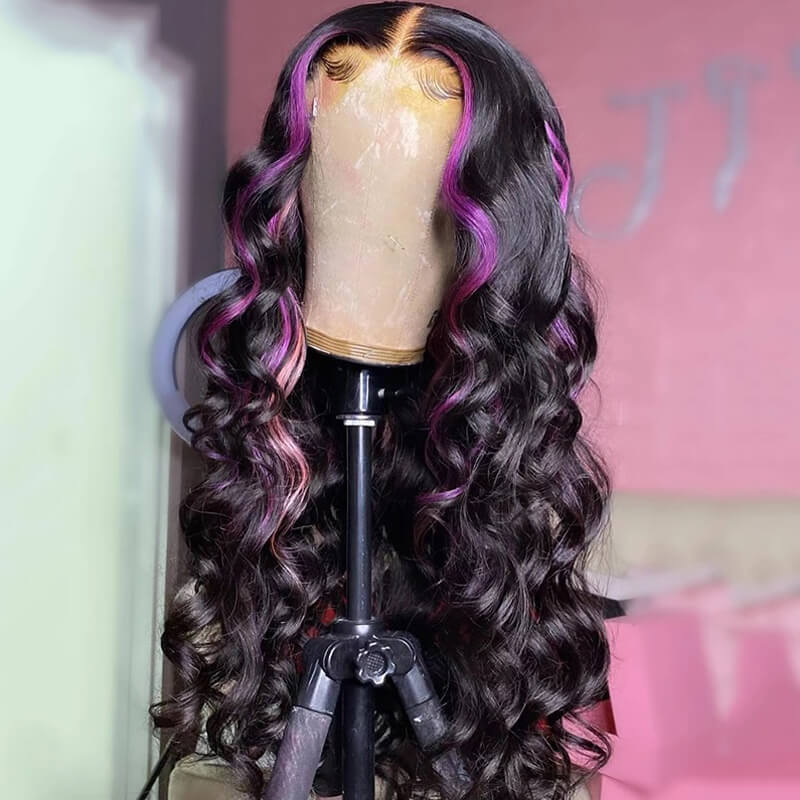 Eullair Pink Purple Balayage Body Wave Human Hair Lace Front Wig with Piano Color - Heat Resistant for Styling, Perfect for Cosplay, Parties & Daily Wear