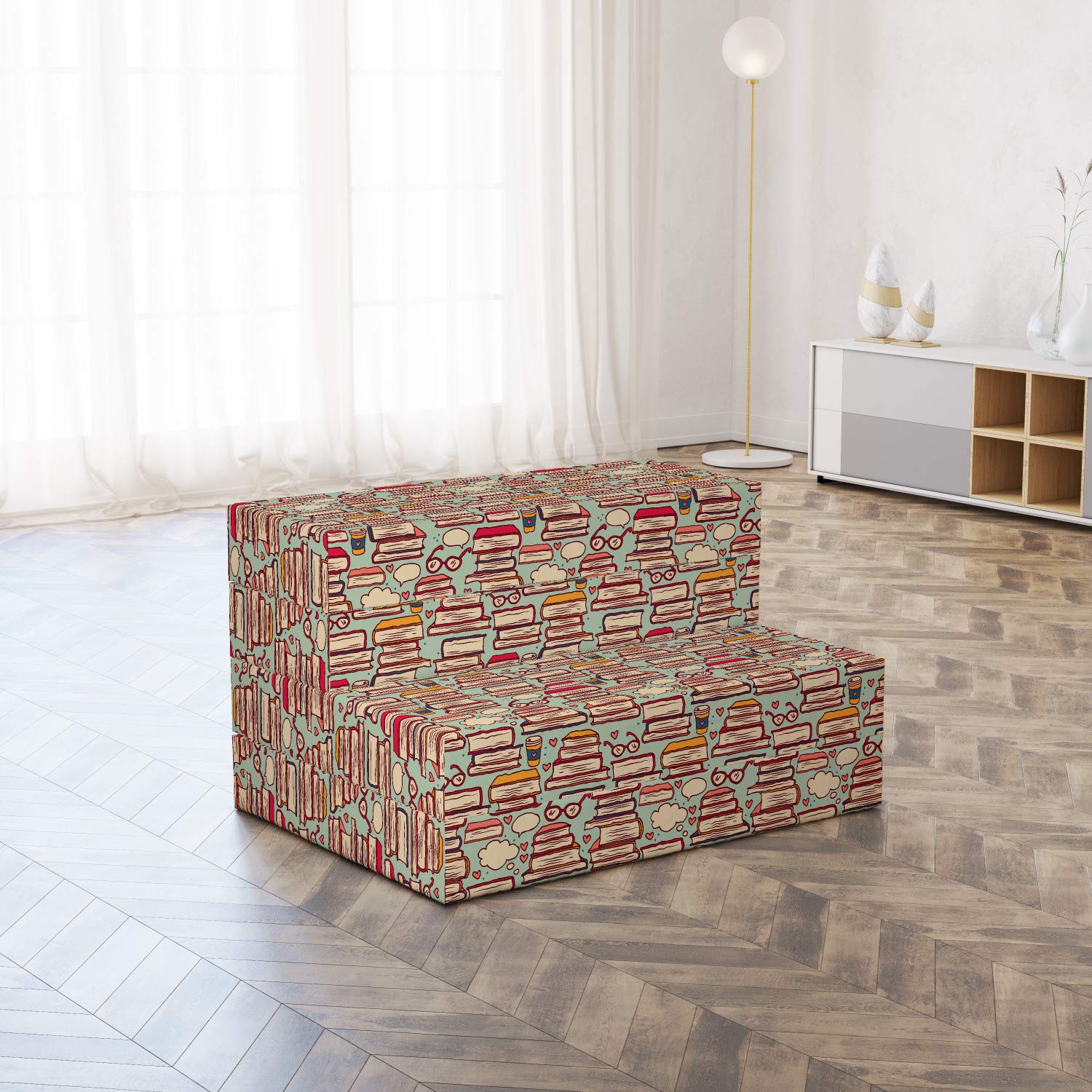 Ambesonne Cartoon Foldable Mattress - Stack of Books & Eyeglasses Design, 74.8