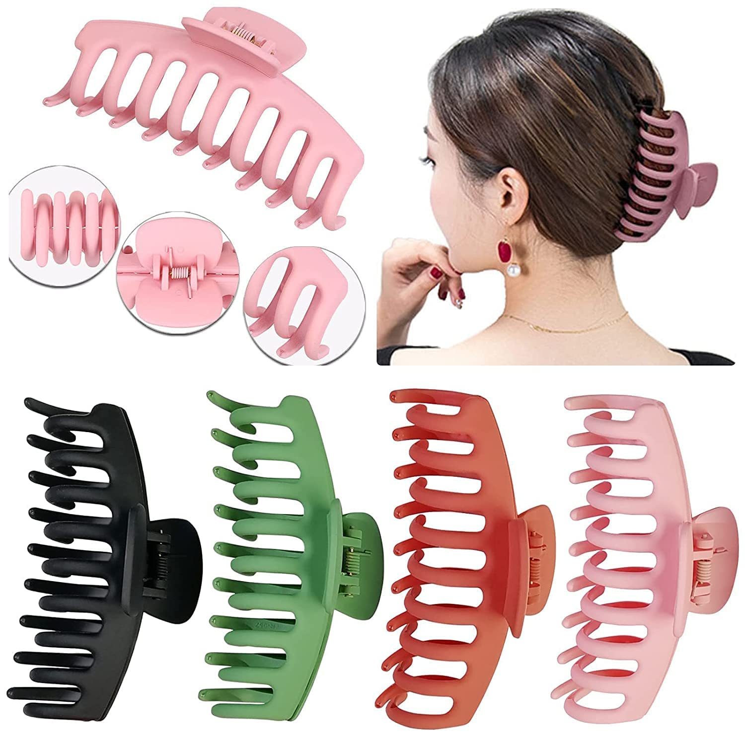 4.3'' Non-Slip Matte Large Hair Claw Clips for Women - Strong Hold Banana Hair Clamps for Thick & Thin Hair (3-Pack) - Perfect for Workouts, Office & Everyday Hairstyles