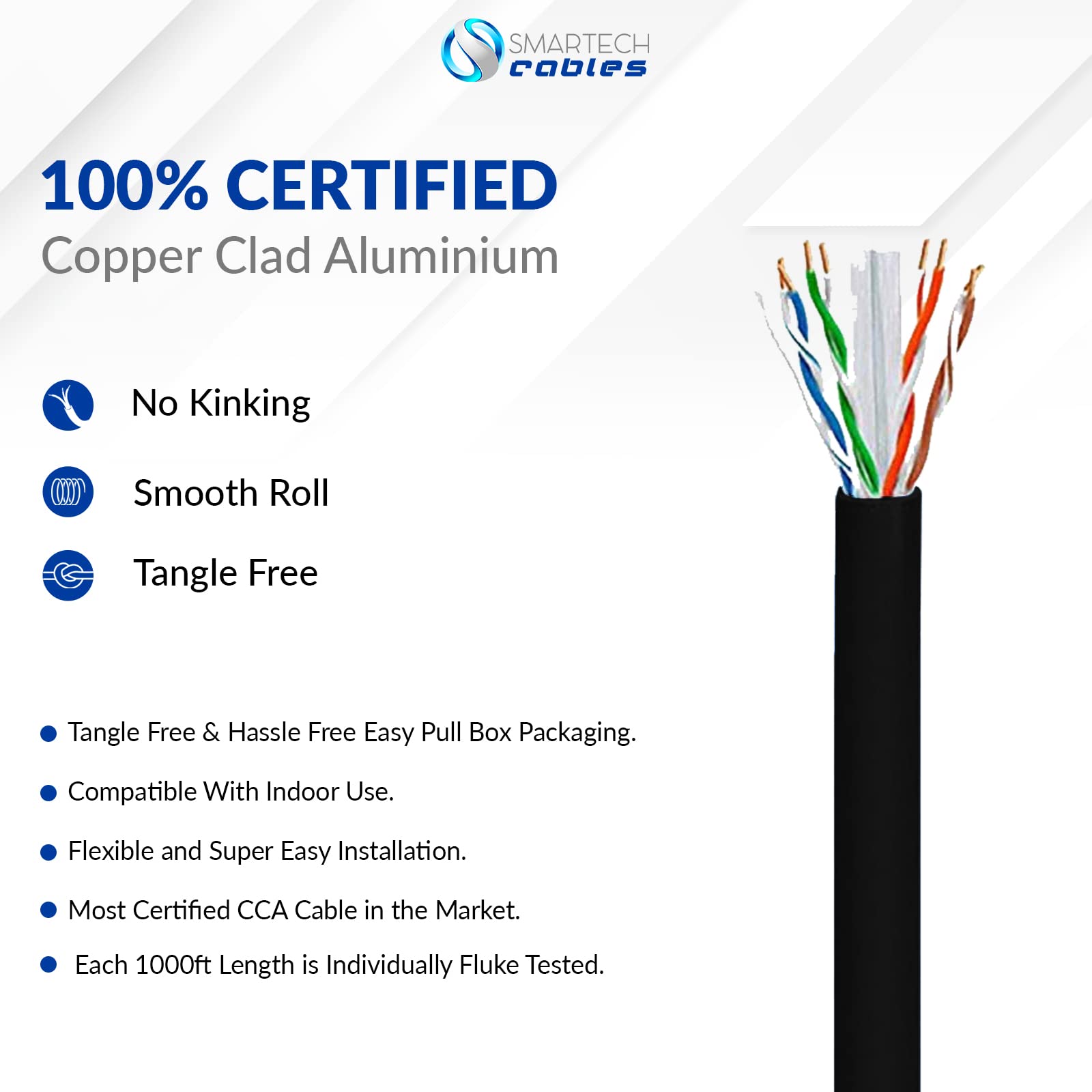 CAT6 Plenum Cable 1000ft (CMP) - 23 AWG 550MHz 4Pair UTP 10GB Ethernet Cable | Bulk Internet Network Cable for High-Speed Stable Performance | Ideal for Office Networking, Data Centers & Home Installations (Black)