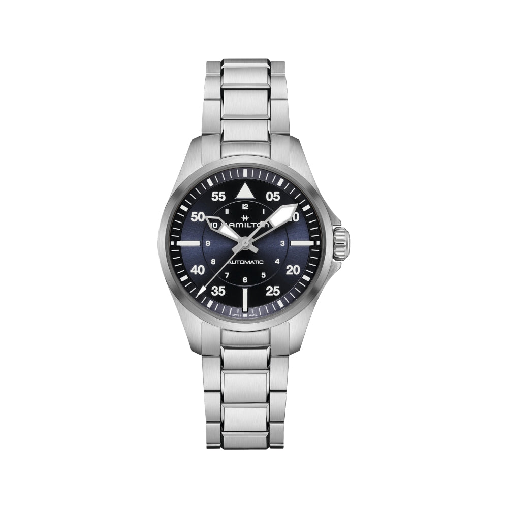 Pilot 36mm Blue Dial Stainless Steel Watch with Bracelet - Perfect for Aviation Enthusiasts & Everyday Wear