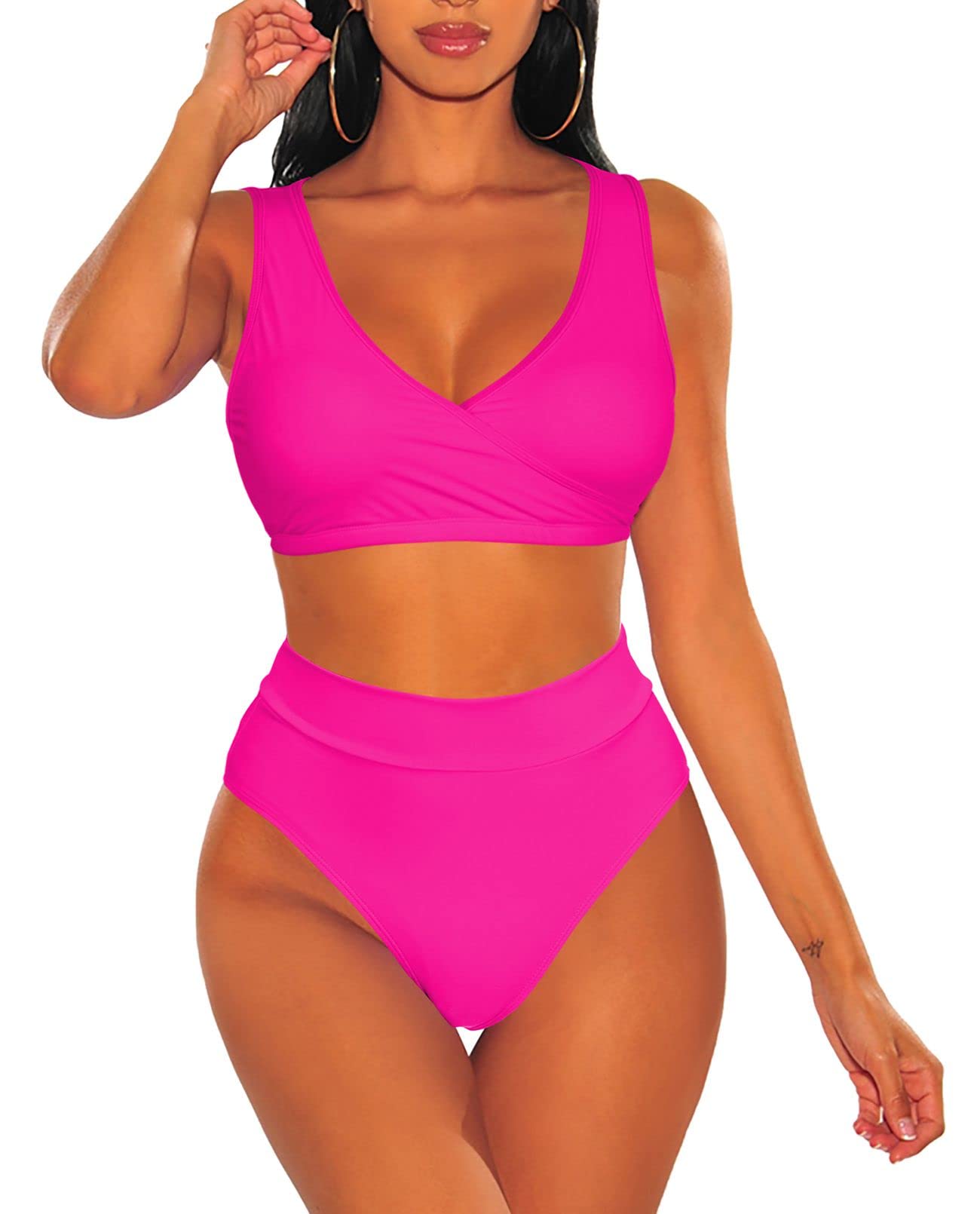 Sovoyontee Women's High Waisted Bikini Set - 2 Piece Bathing Suit with Tummy Control for Beach, Pool & Summer Vacation