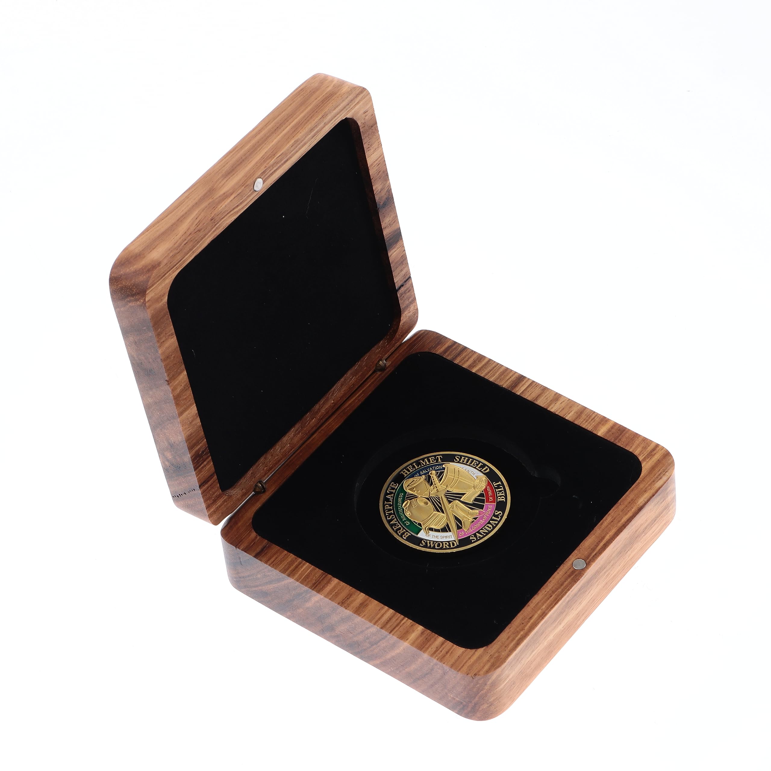Premium Walnut Wood Challenge Coin Display Box - Handcrafted Wooden Presentation Case for Collectible Coins - Perfect for Military, Police, and Firefighter Gift Scenes