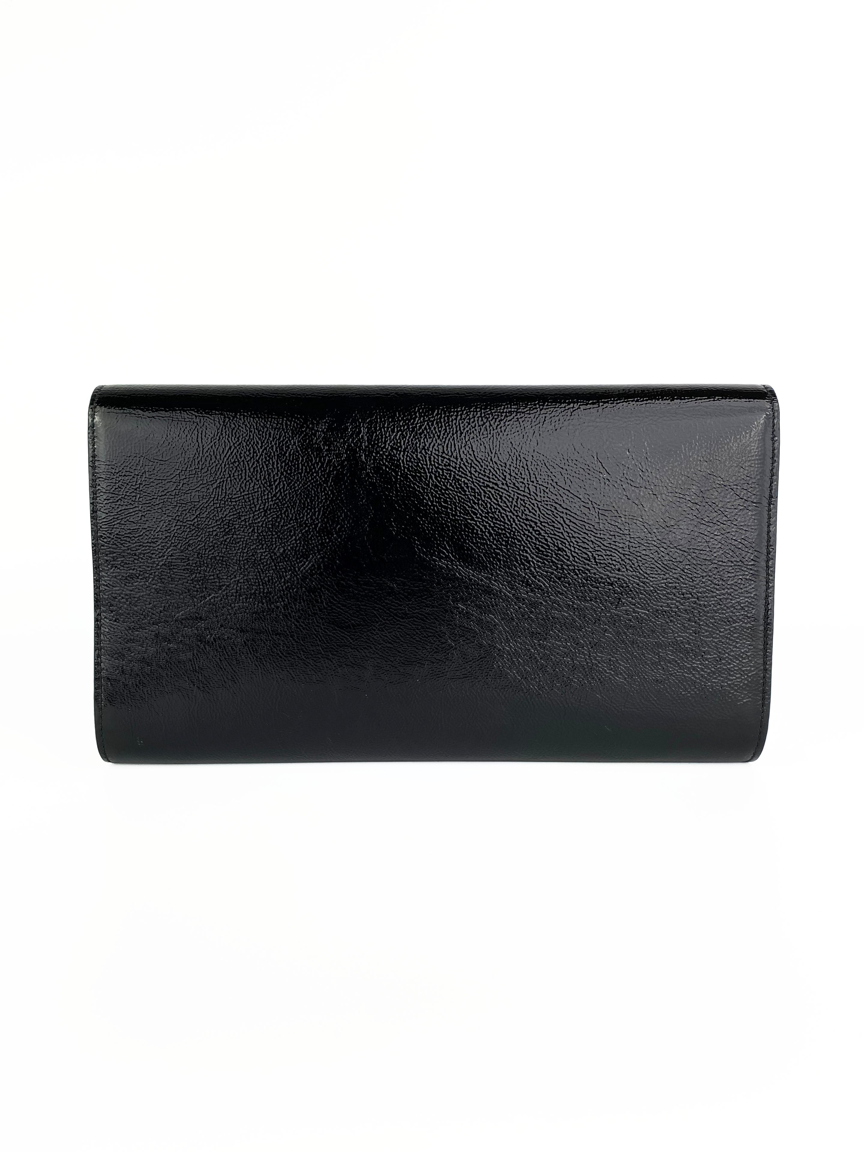 Saint Laurent Black Patent Belle De Jour Clutch Bag - Luxury Evening Clutch for Women, Perfect for Parties, Weddings & Formal Events