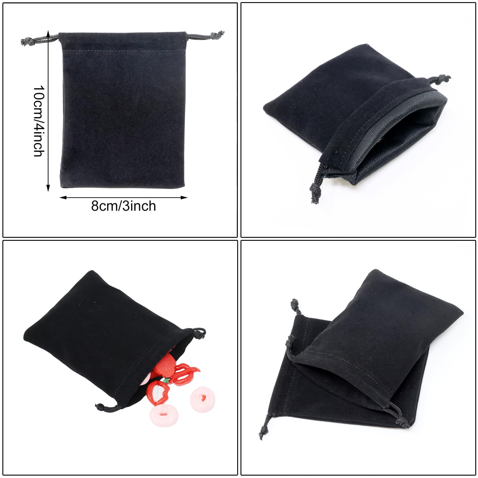 Honbay 3x4 Inches Small Velvet Drawstring Pouches - 10 Pack Black Velvet Jewelry Bags for Bracelets, Earrings, Watches & Keychains | Perfect for Gift Wrapping, Travel Storage & Organizing Small Items