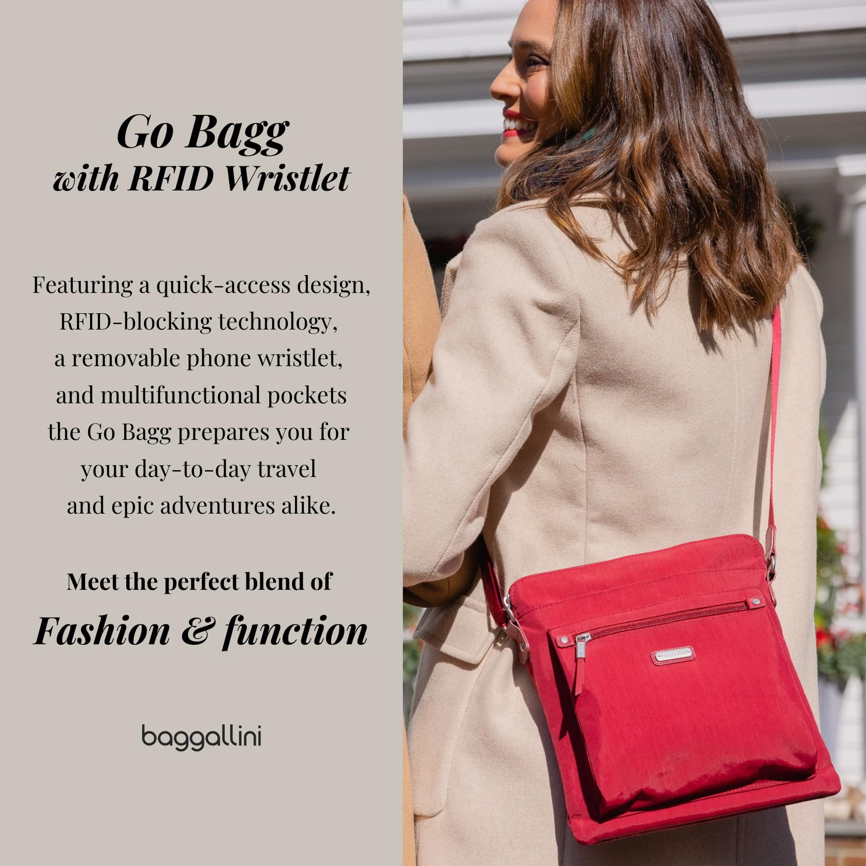 Baggallini Go Bagg RFID Blocking Crossbody Bag with Phone Wristlet - Secure Travel Purse for Women, Perfect for Commuting, Shopping & Airport Security