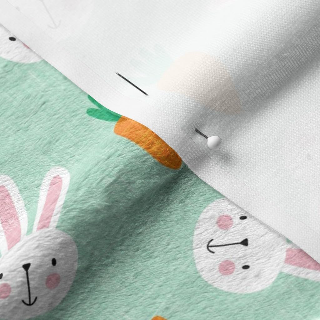 Small Scale Bunnies Mint Easter Spring Rabbit Bunny Carrot Printed Minky Fabric Fat Quarter - Soft Plush Material for Sewing Baby Blankets, Quilt Backing, DIY Crafts & Home Decor Projects