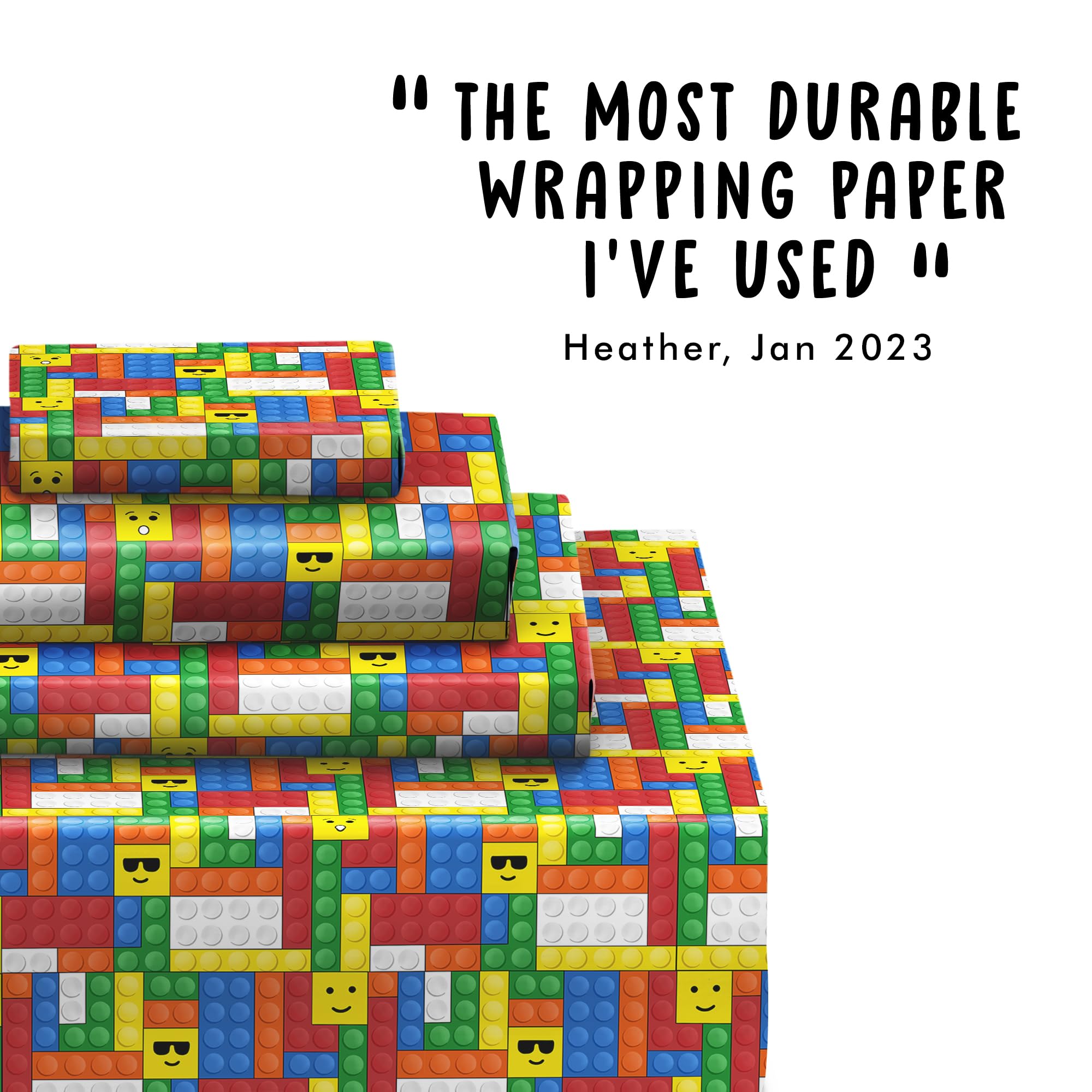 Colorful LEGO Building Blocks Wrapping Paper - 6 Sheets Gift Wrap for Kids, Birthday & Christmas Presents - Includes Fun Stickers - Perfect for Party Favors, Holiday Gifts & DIY Crafts