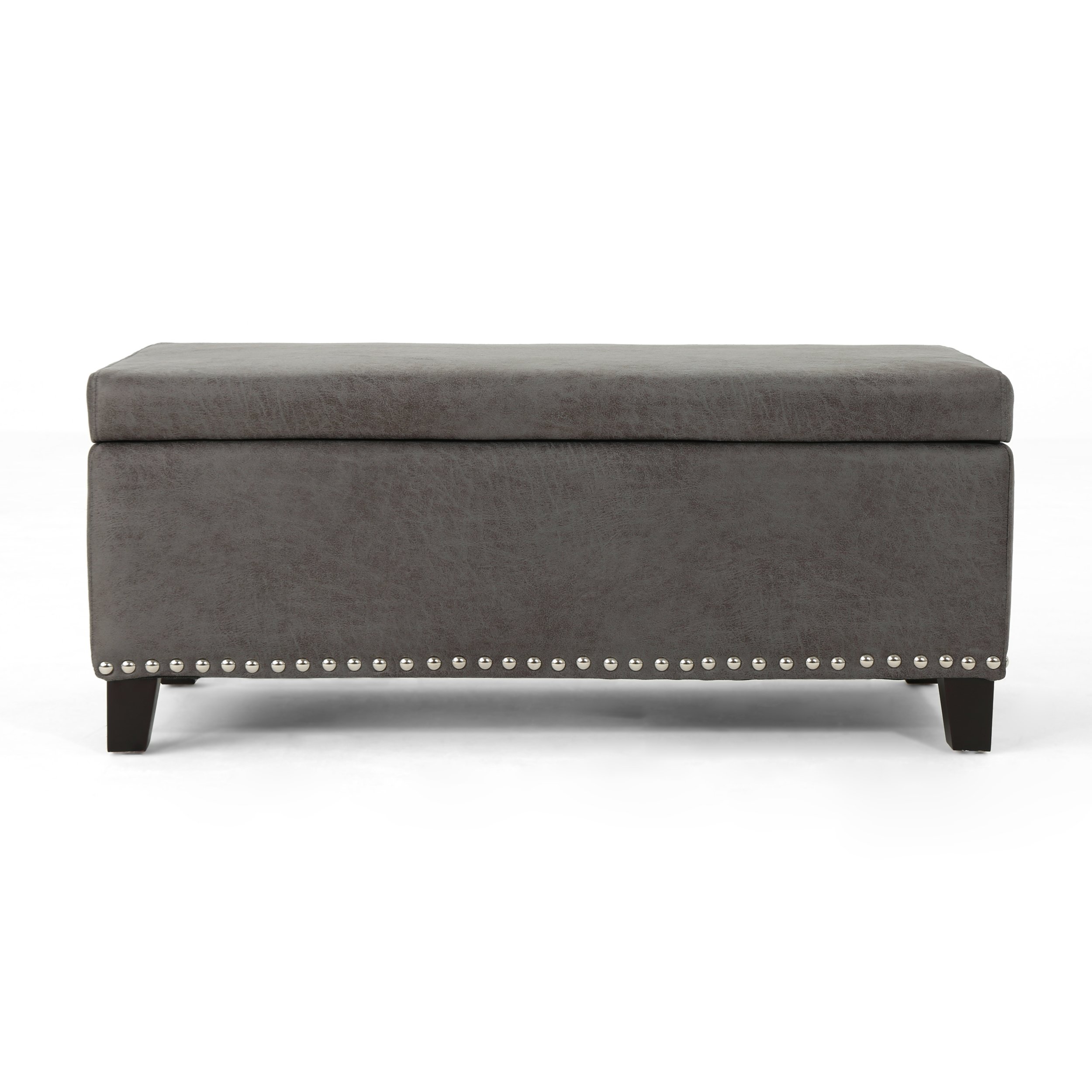 Christopher Knight Home Carl Traditional Microfiber Storage Ottoman Bench with Lift Top - Slate Gray, Multi-Functional Footrest & Hidden Storage for Living Room, Bedroom, or Office