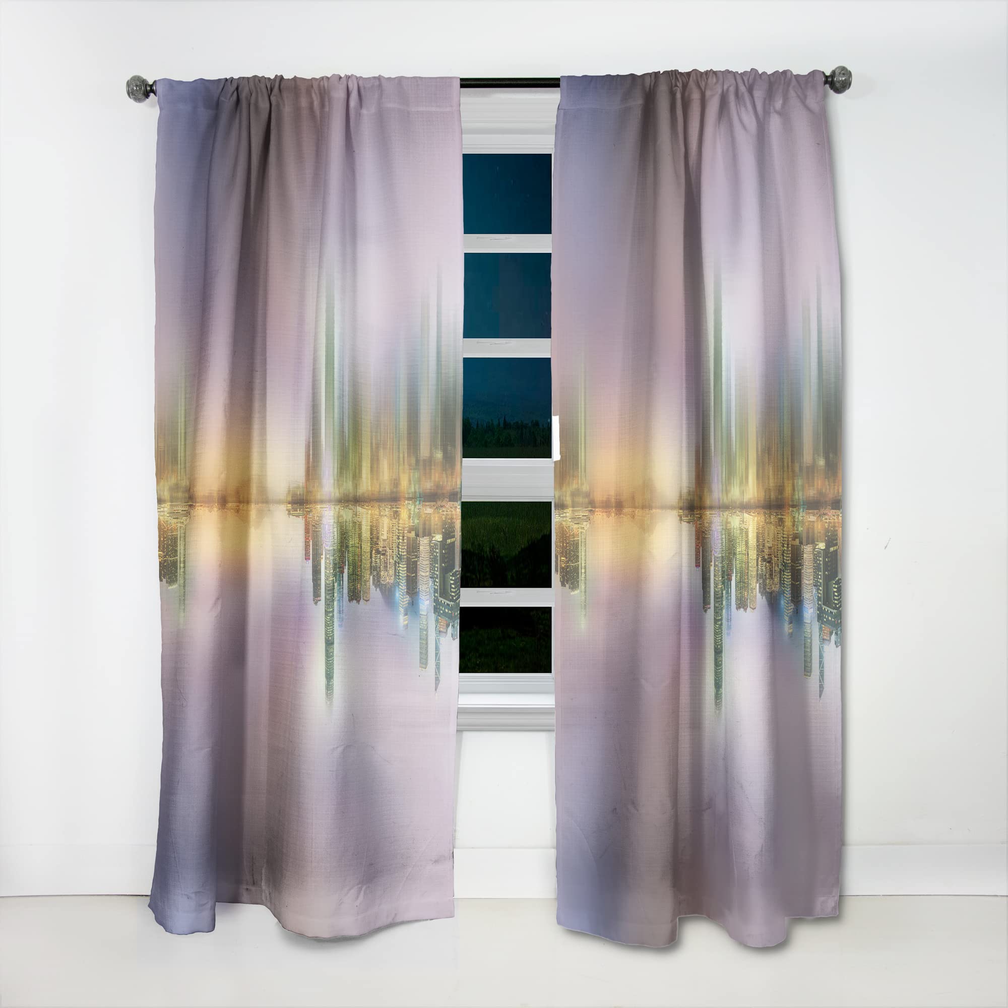 DesignQ Thermal Insulated Blackout Curtains - Hong Kong Skyline Twilight Scene - 52x95 Inch Single Panel for Bedroom & Living Room - Perfect for Home Decor, Privacy & Light Control