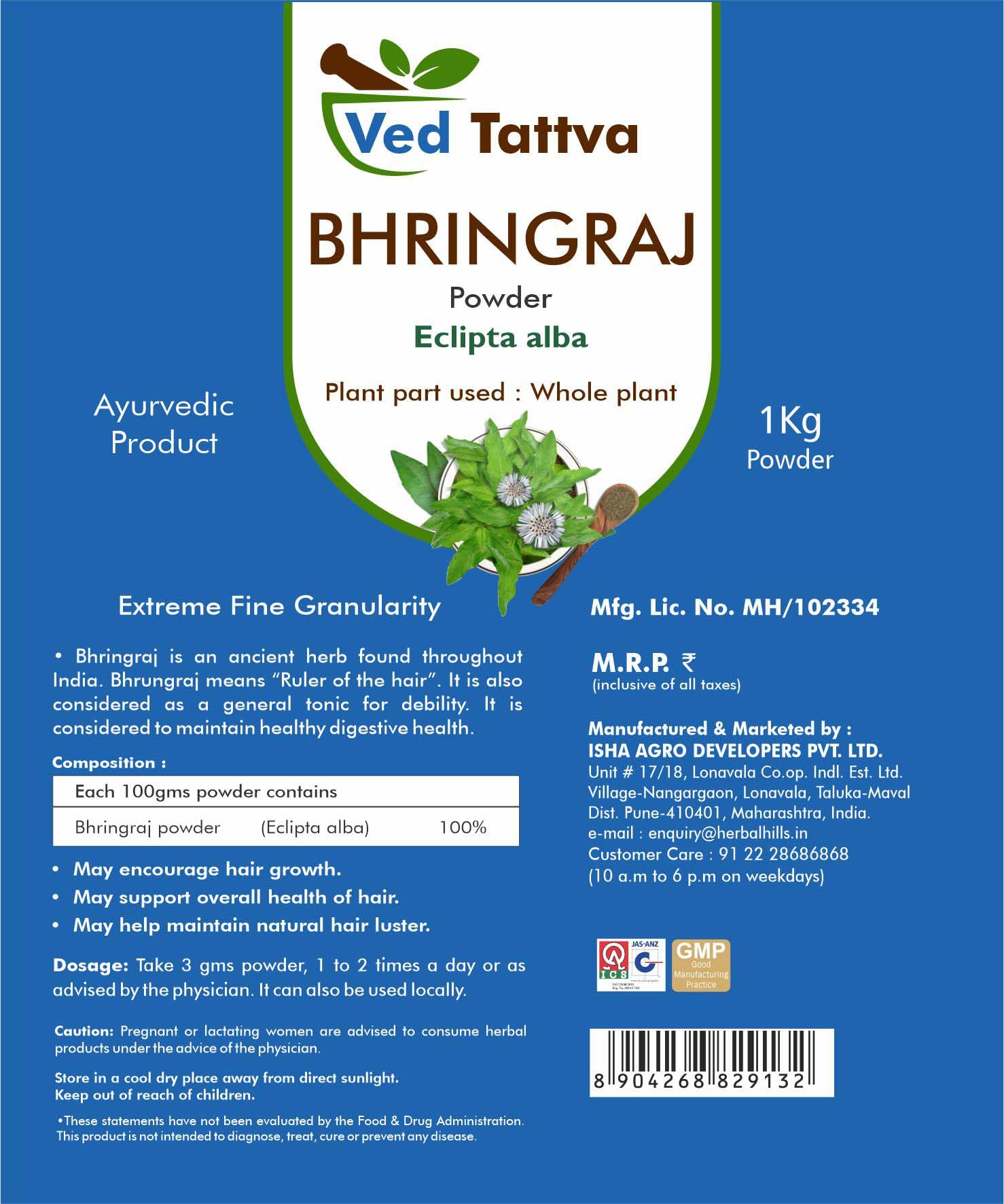 Ved Tattva Bhringraj Powder for Hair Growth - 1 KG Pack of 5 | Ayurvedic Herbal Treatment for Hair Loss, Dandruff & Scalp Care | Perfect for DIY Hair Masks & Natural Hair Care Routines