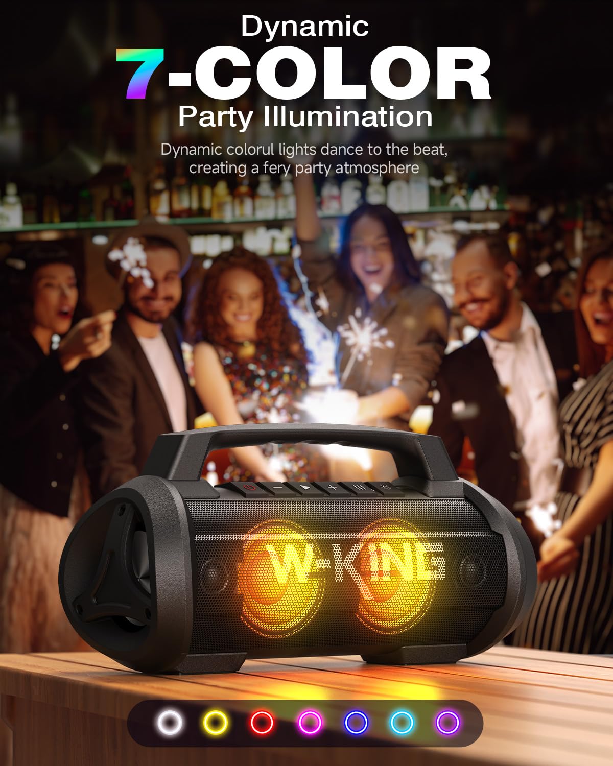 W-KING 120W Portable Bluetooth Speaker with Deep Bass, 70W Loud Wireless Outdoor Boombox - Waterproof IPX6, 42H Playtime, RGB Lights, Power Bank for Party, Beach, Camping & Home Use