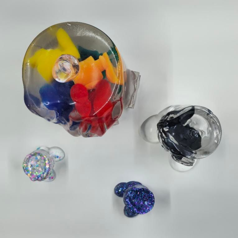Clear Acrylic Paperweight with Decorative Items Inside - Larry by Dillon Gregory - Perfect for Office Desk Decor and Gift Ideas