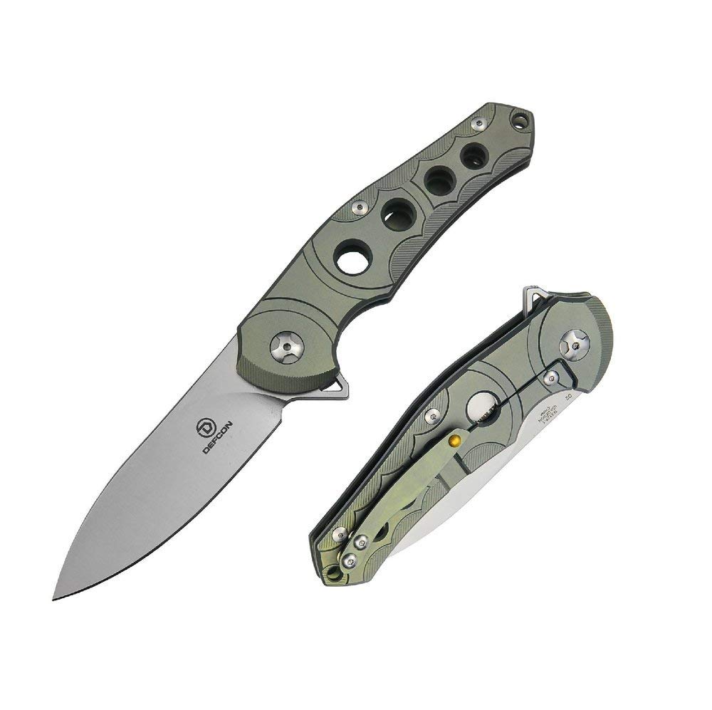 DEFCON Jungle Knife - D2 Steel Blade Titanium Handle Tactical Folding Pocket Knife for Camping, Survival & Everyday Carry (EDC)