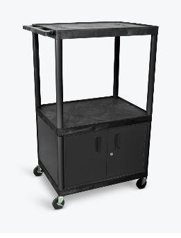 Luxor Black Endura 3-Shelf AV Media Cart with Storage Cabinet - Perfect for Home Theater, Classroom, or Office Organization