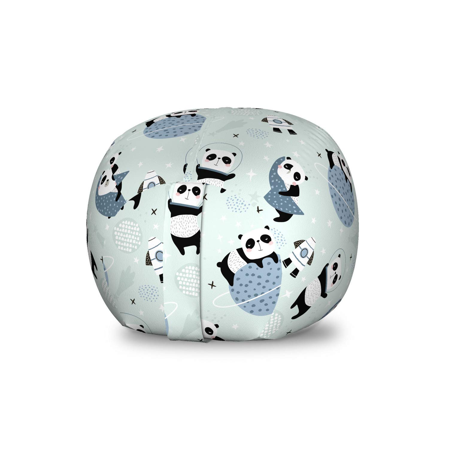 Ambesonne Panda Storage Toy Bag Chair - Pastel Space Animals with Rockets & Stars, Washable Stuffed Animal Organizer for Kids' Room, Nursery, or Playroom - Small Multicolor Storage Solution