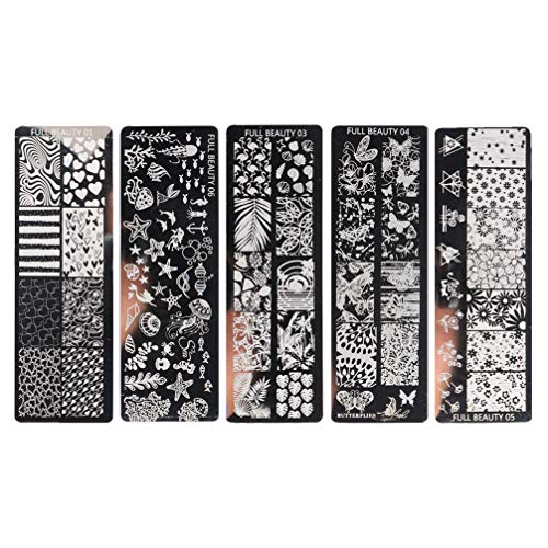 5Pcs Nail Stamping Plates Set - Ocean Themed Nail Art Stencils & Manicure Templates for Women & Girls | DIY Nail Polish Design Kit for Home Salon, Parties & Gift Giving