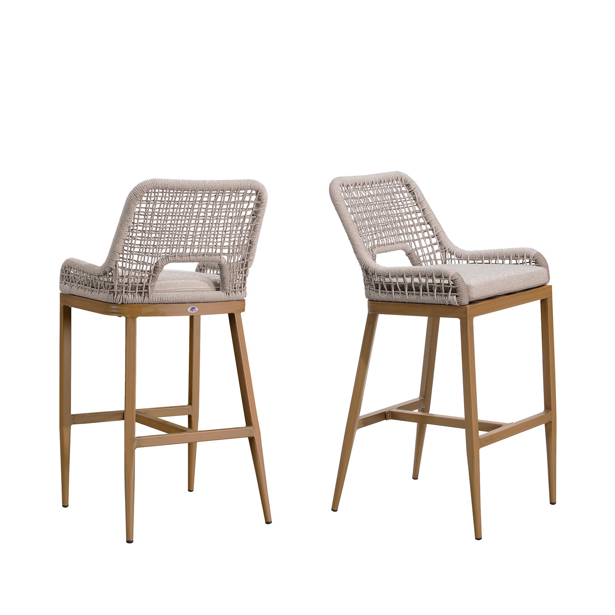 PURPLE LEAF 2-Piece Outdoor Counter Height Bar Stool Set - Modern Patio Metal Stools with Backrest, Arms & Cushions - Perfect for Poolside, Deck, Garden or Outdoor Dining Areas