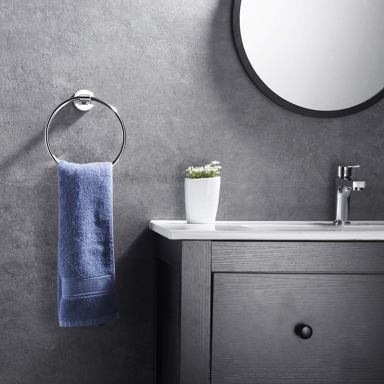 Premium SUS 304 Stainless Steel Bath Towel Ring - Wall Mounted Hand Towel Holder with Polished Finish for Bathroom (D100-CH) - Perfect for Spa, Hotel & Home Decor