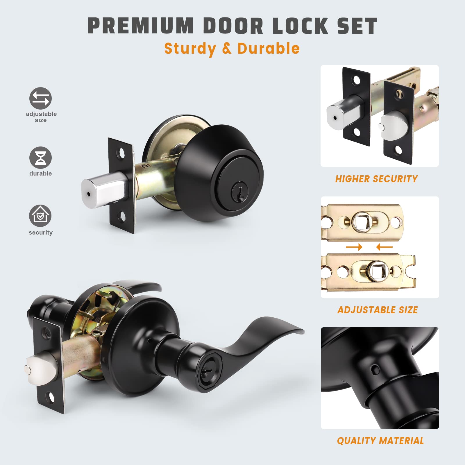 KNOBWELL 5-Pack Keyed Alike Door Lever Lock Set with Deadbolt - Exterior & Interior Use