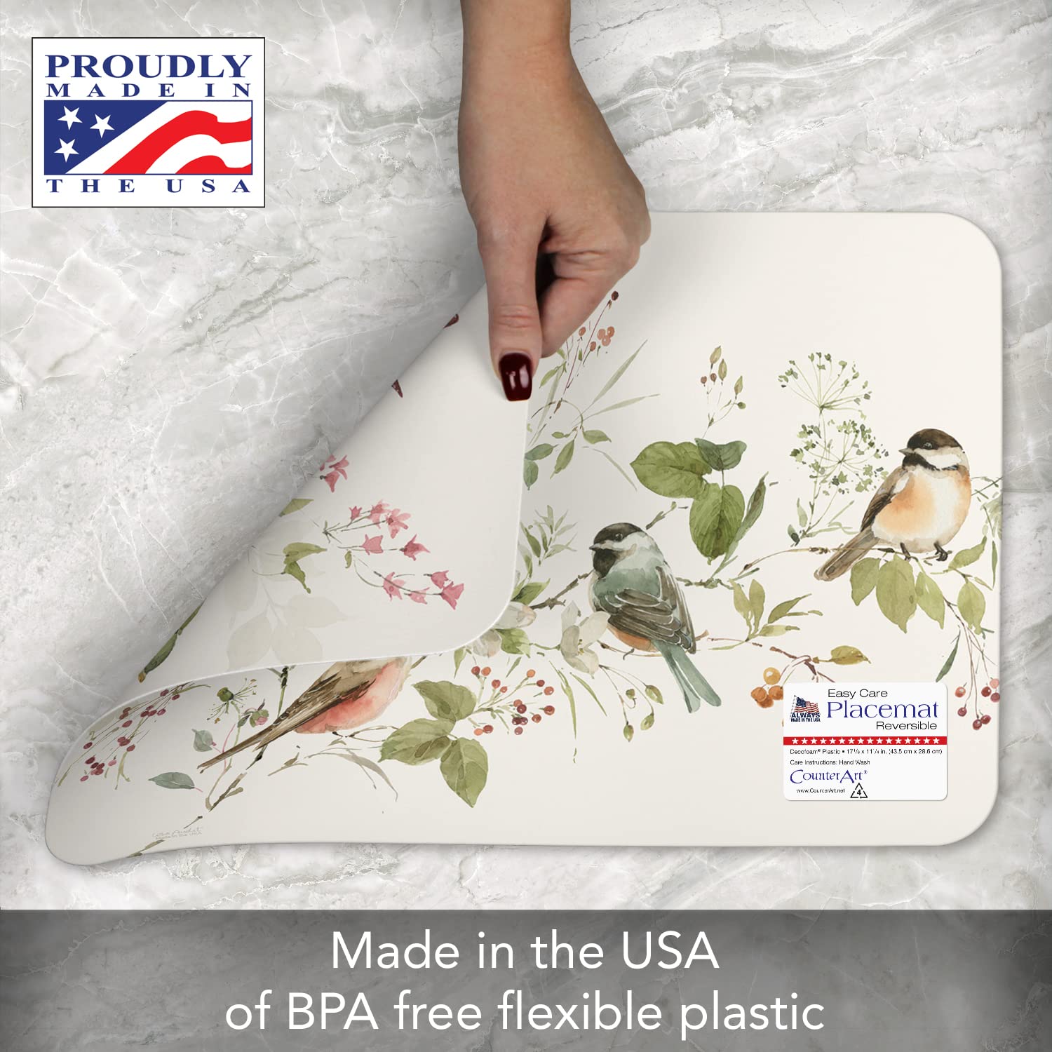 CounterArt Blessed by Nature 4-Pack Reversible Plastic Placemats – BPA Free, PVC Free, Easy-Clean, Flexible & Durable – Made in USA (Multicolor) – Perfect for Dining Tables, Kitchen Countertops & Outdoor Picnics