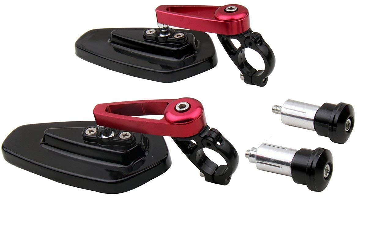1 Pair CNC Arrow Black with Red Stem Motorcycle Handlebar End Mirrors - Compatible for 2012 Ducati 1199 Panigale S - Enhance Visibility & Style for Street & Sport Bikes