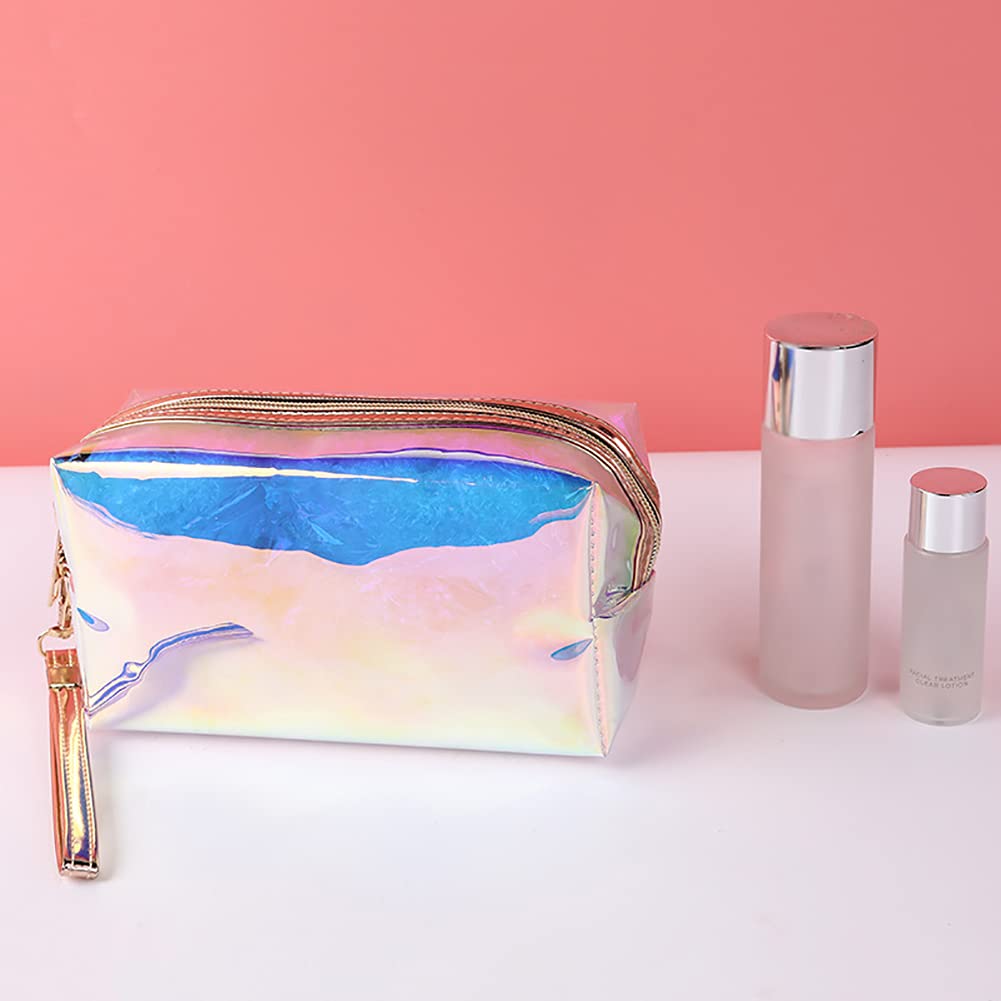 Holographic Makeup Bag Iridescent Cosmetic Pouch - Waterproof Clear Travel Toiletry Organizer for Women & Girls | Perfect for Makeup Storage, Travel Essentials & Jewelry Organization | Great for Gym, Beach, Office & Daily Use | Ideal Gift for Birthdays, Christmas & Special Occasions