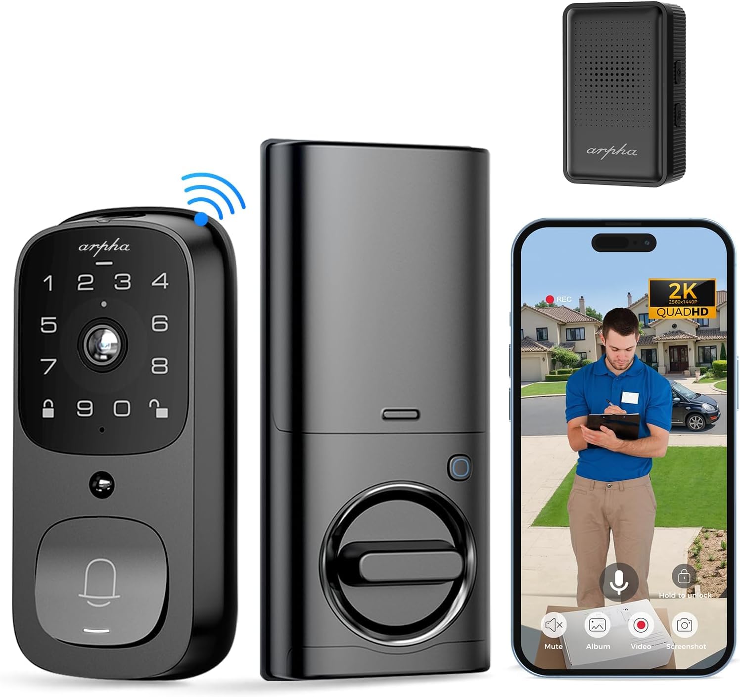 6-in-1 Smart Video Door Lock with Camera, Doorbell & Fingerprint Keyless Entry - Wi-Fi Enabled Electronic Digital Door Lock with Keypad & 32GB SD Card - Perfect for Home Security & Smart Front Door Access