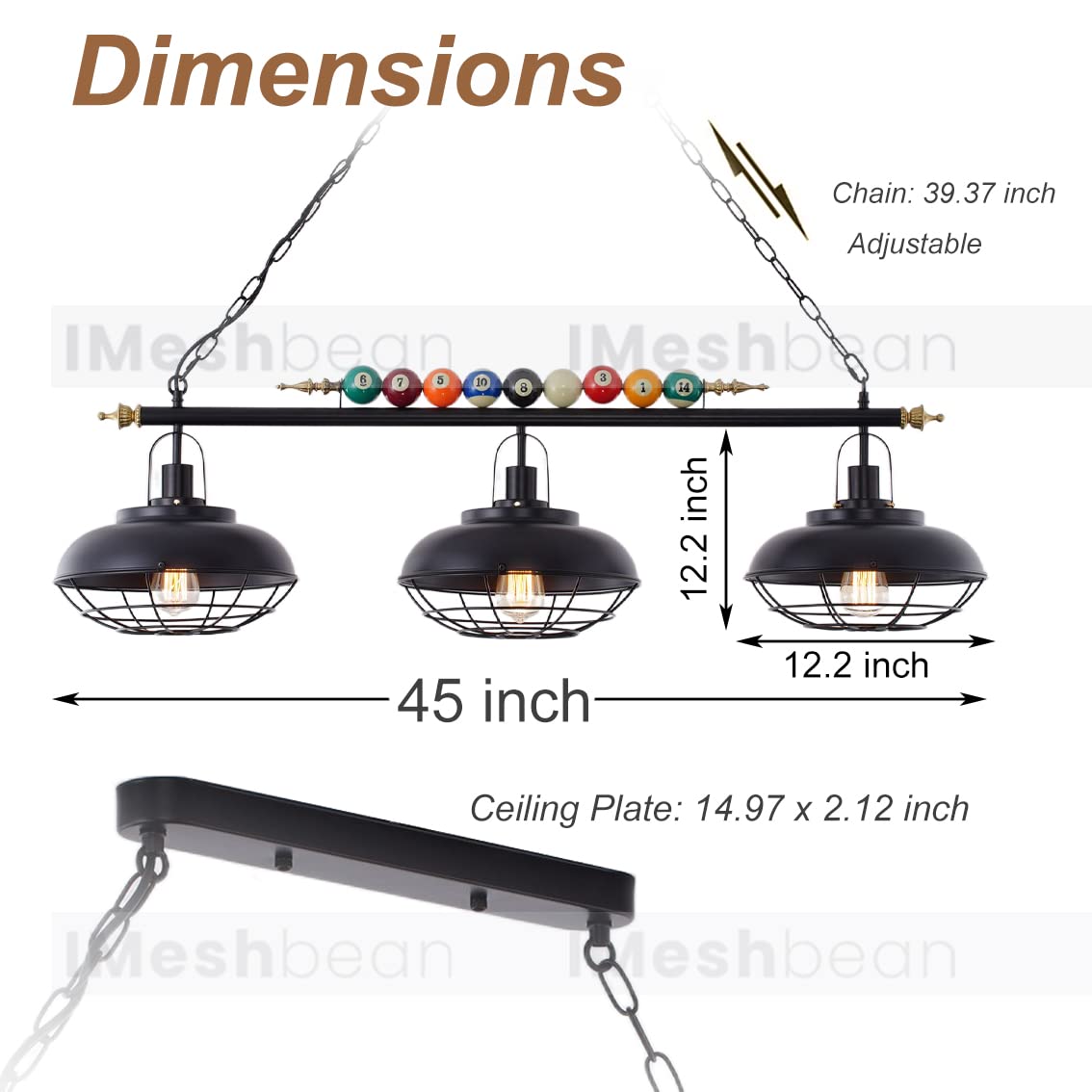 Billiard Ceiling Lamp with Real Billiard Ball Design - 3-Light Hanging Pool Table Lighting Fixture with Metal Shades for Game Room, Man Cave & Sports Bar Decor | Perfect for Pool Parties, Home Billiard Rooms & Entertainment Spaces